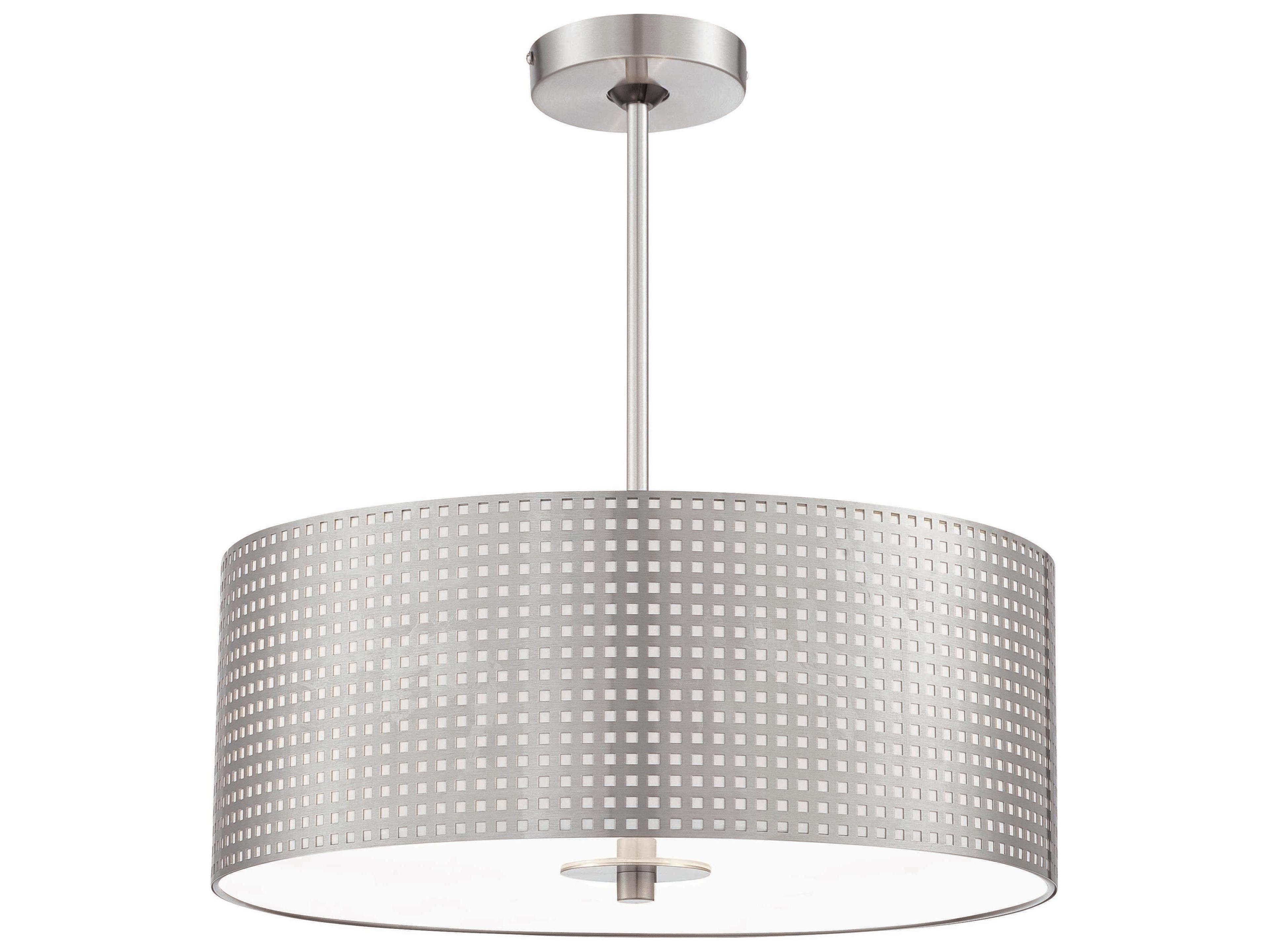 George Kovacs Grid 3-Light Brushed Nickel Glass Drum Pendant