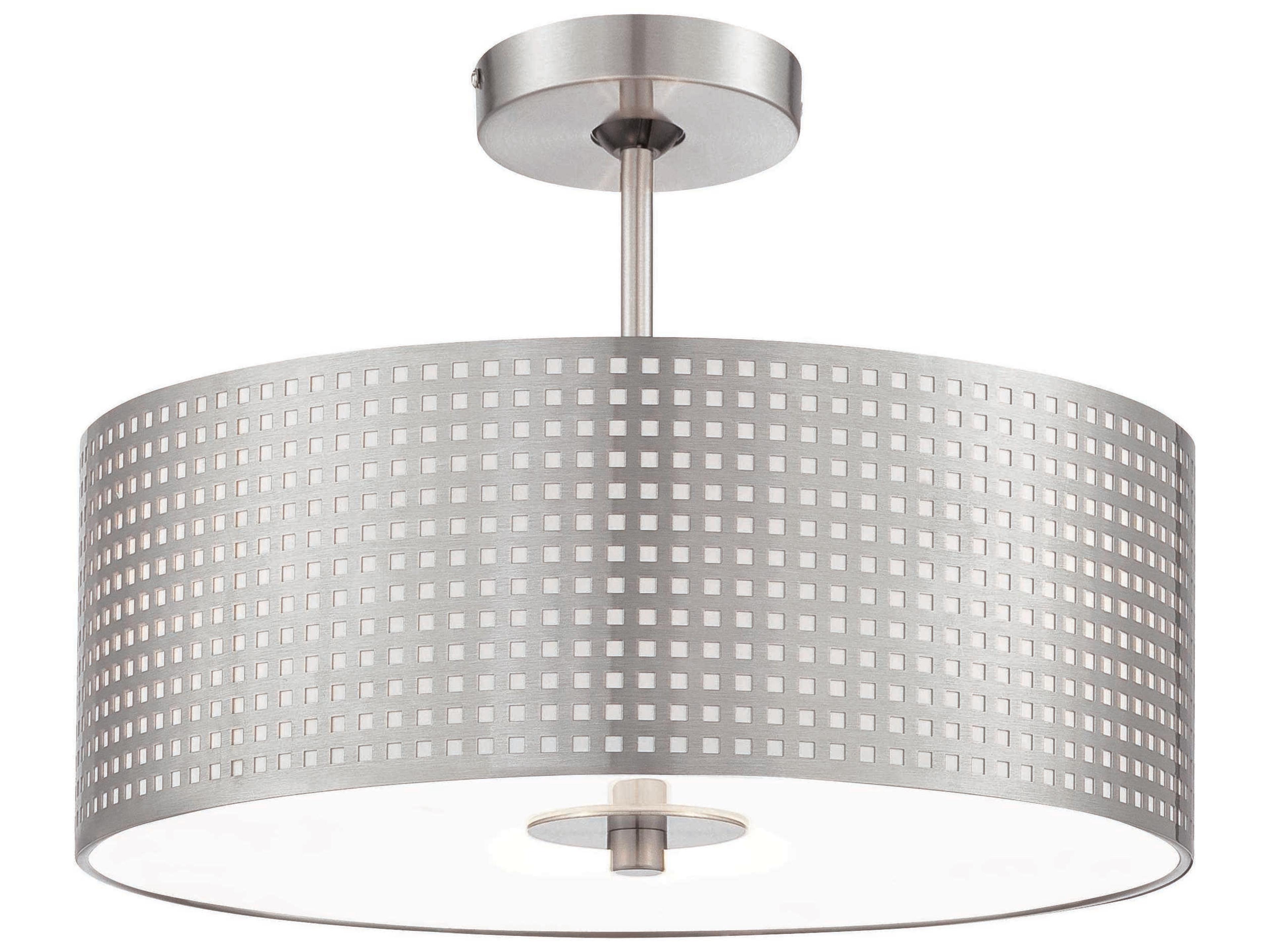 George Kovacs Grid 3-Light Brushed Nickel Drum Semi Flush Mount