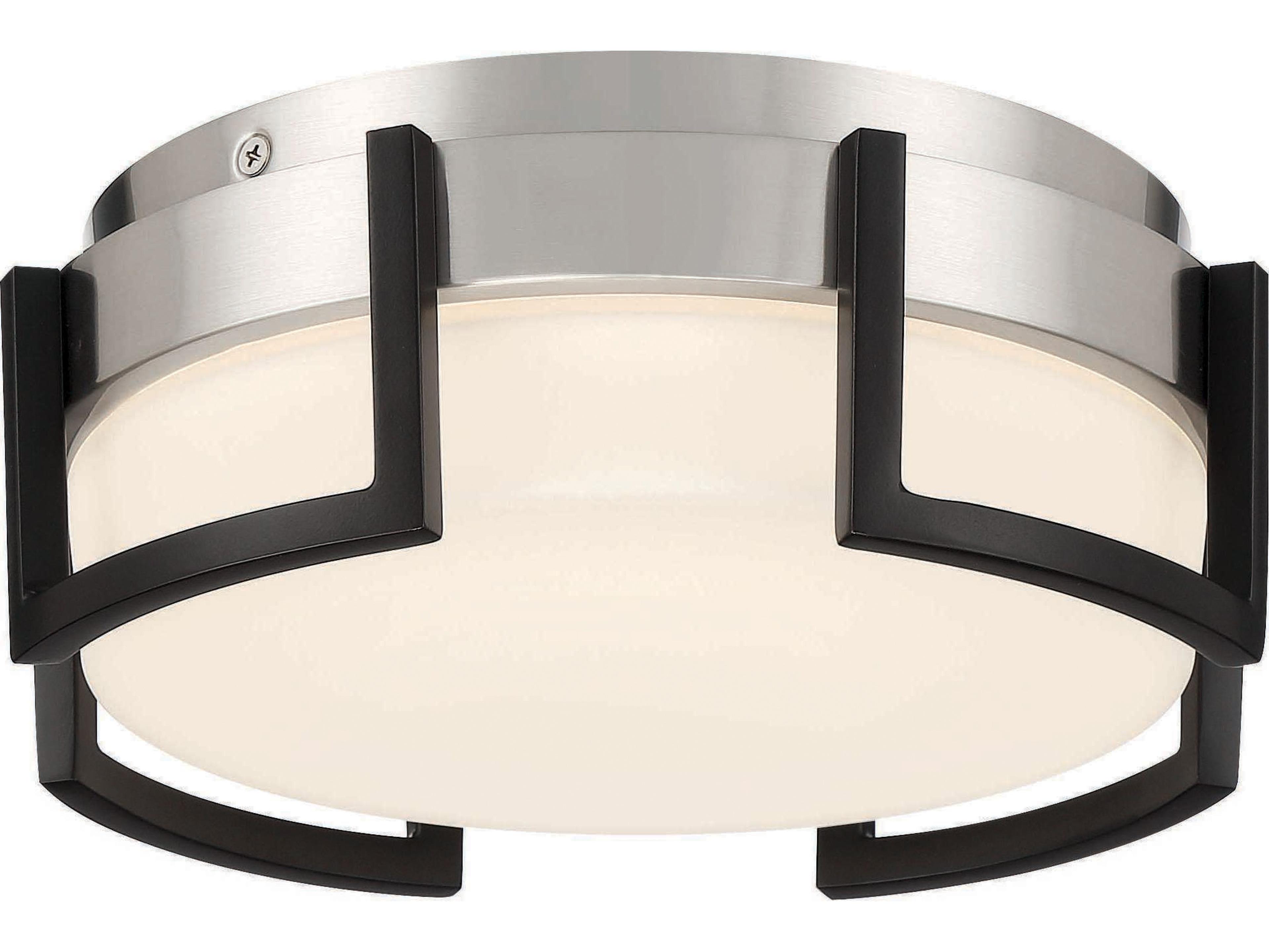 George Kovacs Bezel Set 1-Light Coal Brushed Nickel Black Glass LED Drum Flush Mount