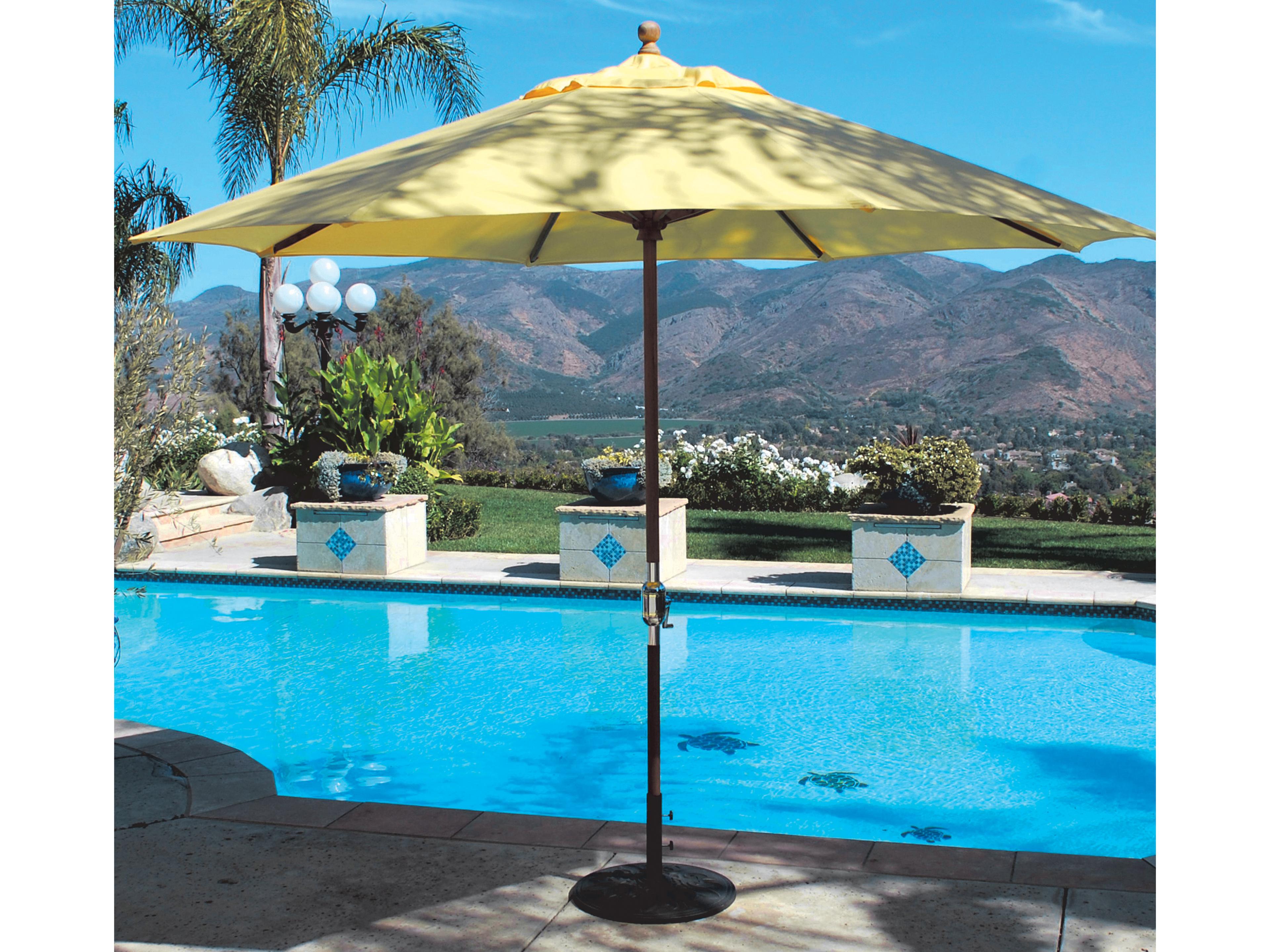 Galtech Quick Ship Teak 11 Foot Octagon Maximum Shade Crank Lift Outdoor Umbrella