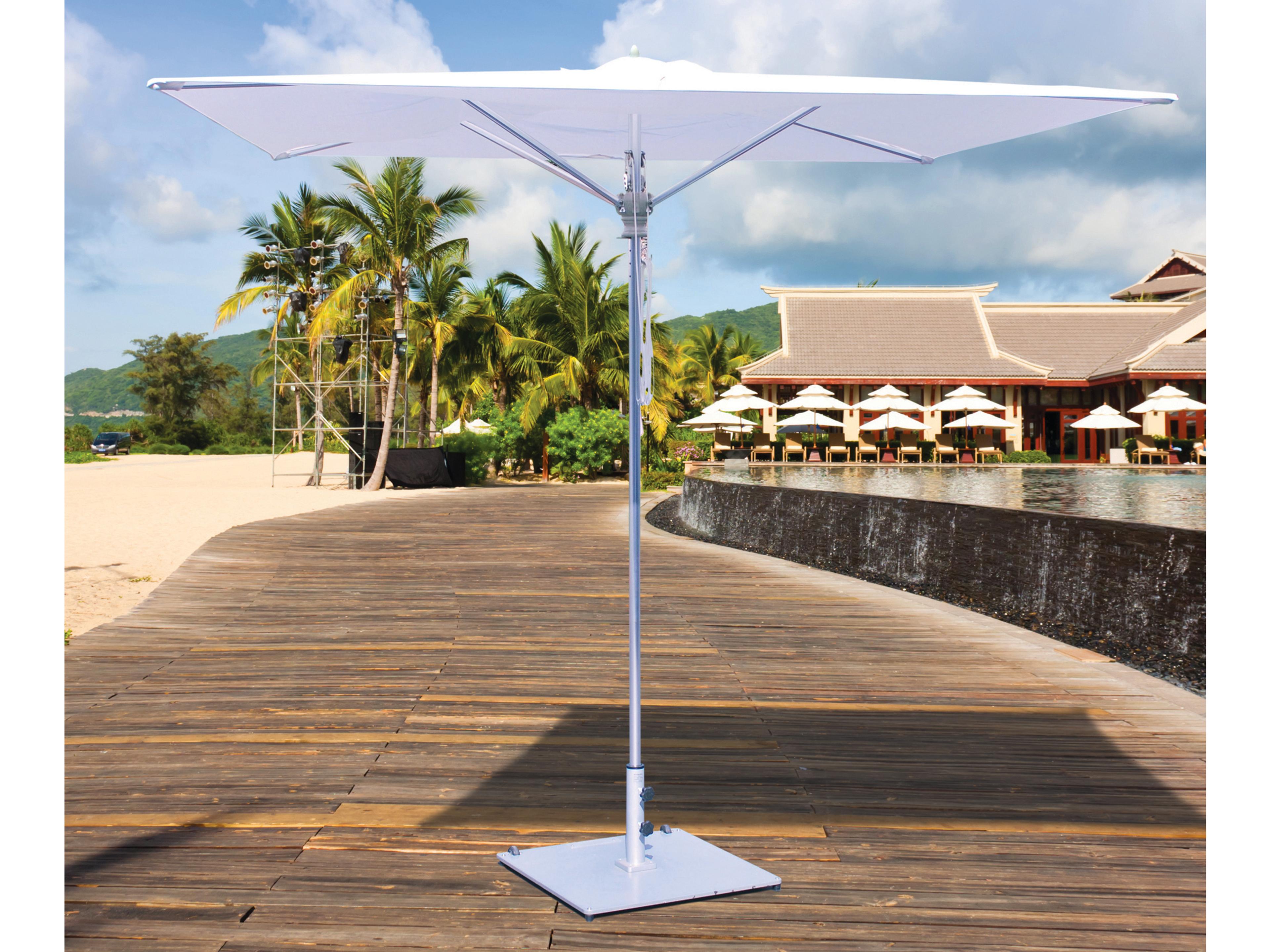 Galtech Quick Ship Commercial Aluminum Silver 8 Foot Square Pulley Lift Patio Umbrella