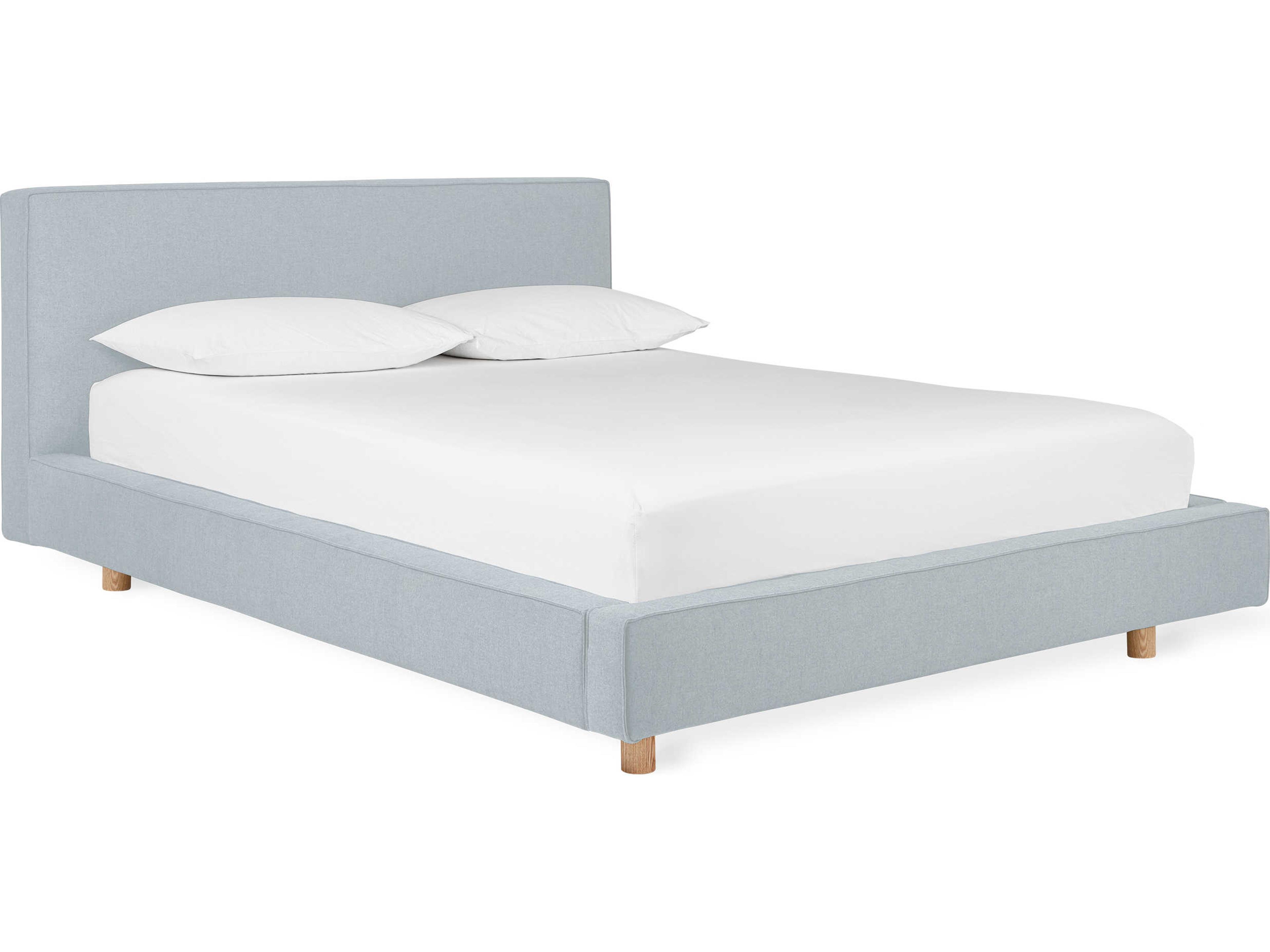 Gus* Modern Parcel Stockholm Celeste Ash Natural Blue Wood Upholstered King Platform Bed