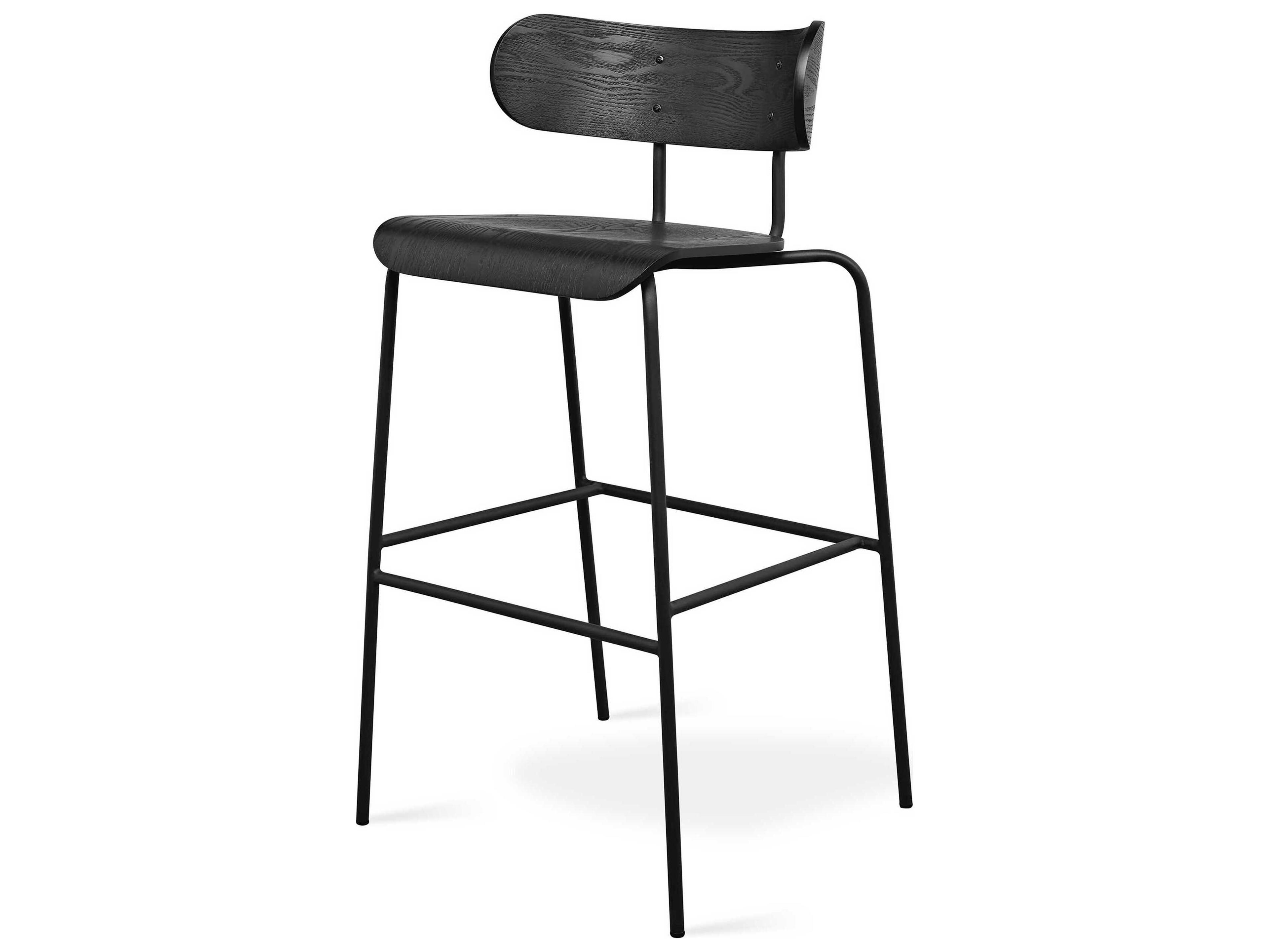 Gus* Modern Bantam Black Powder Coat Ash Plywood Bar Stool