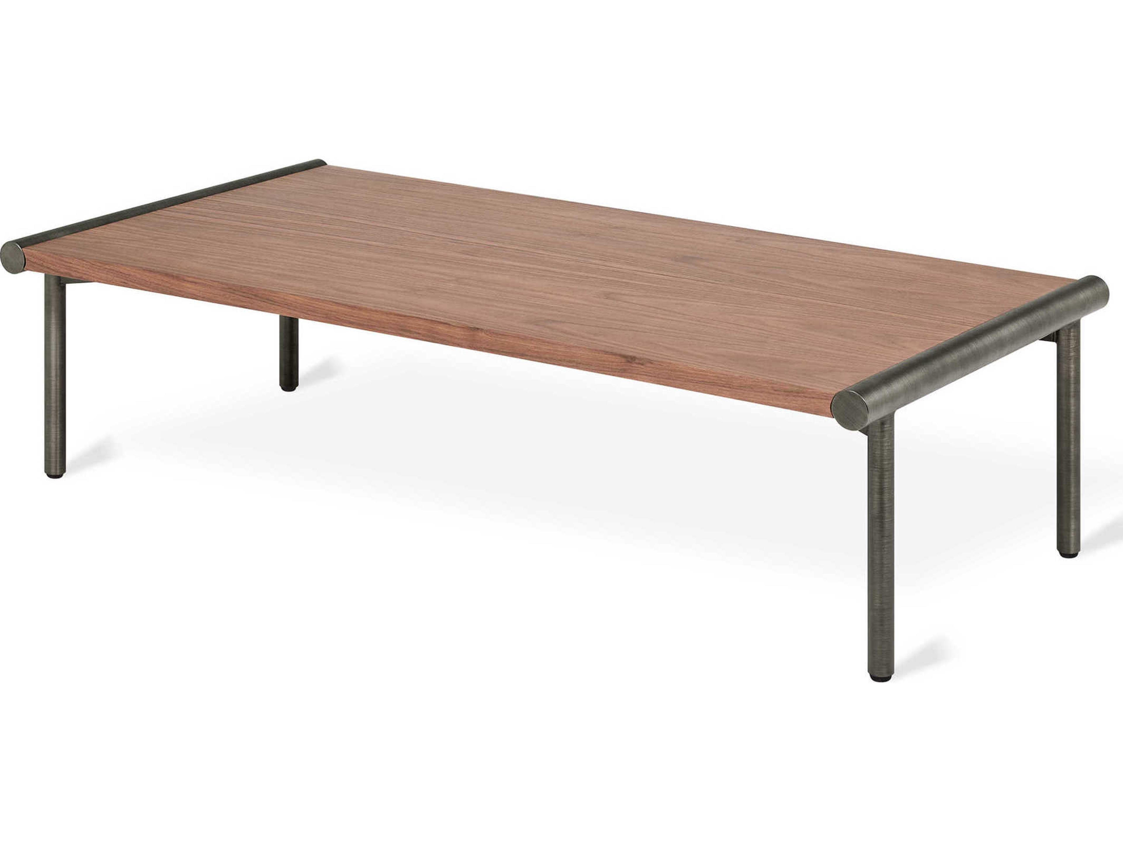Gus* Modern Manifold Rectangular Wood Walnut Pewter Coffee Table