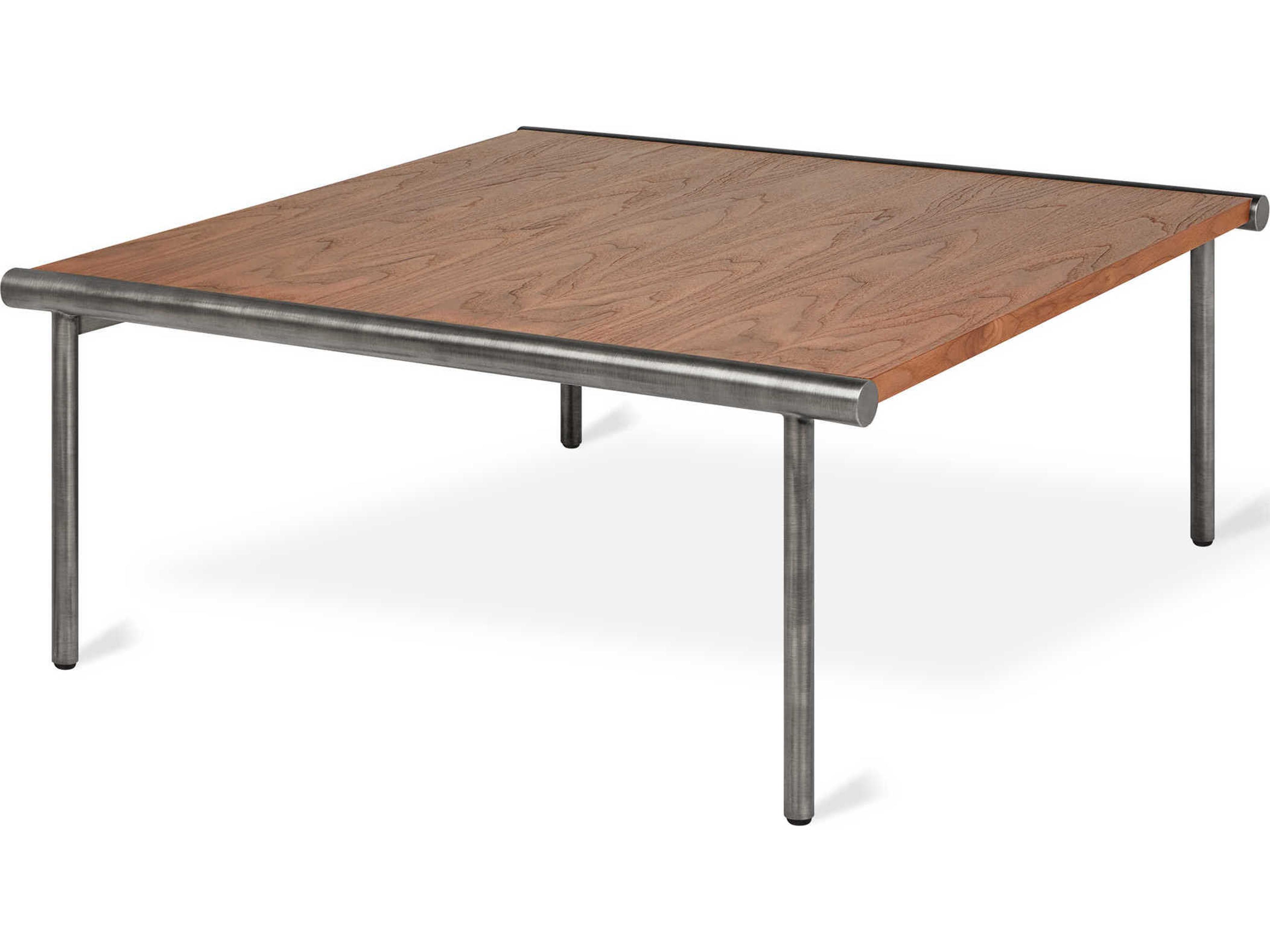 Gus* Modern Manifold Square Wood Walnut Pewter Coffee Table