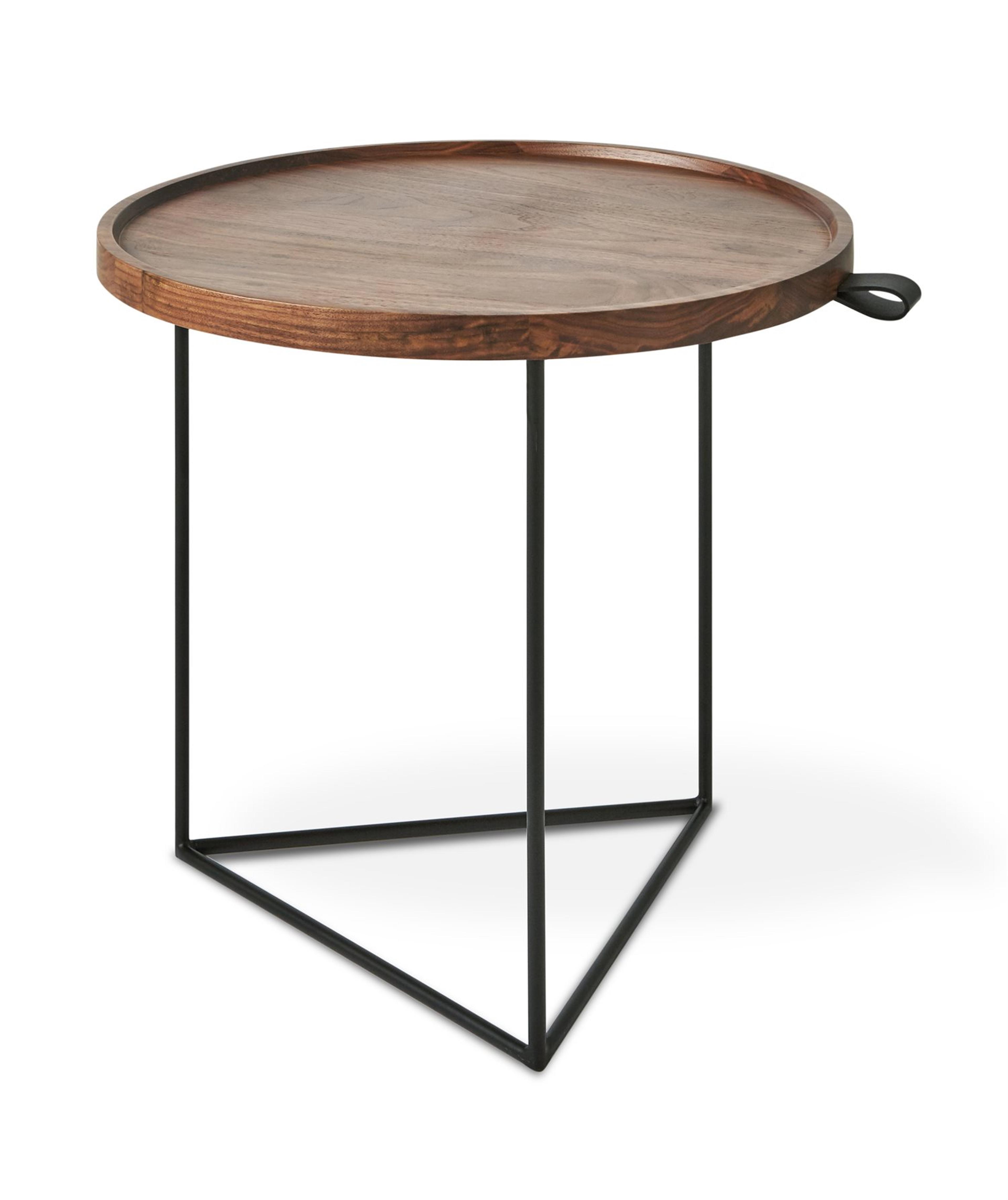 Gus* Modern Porter Round Wood Walnut Black Leather End Table