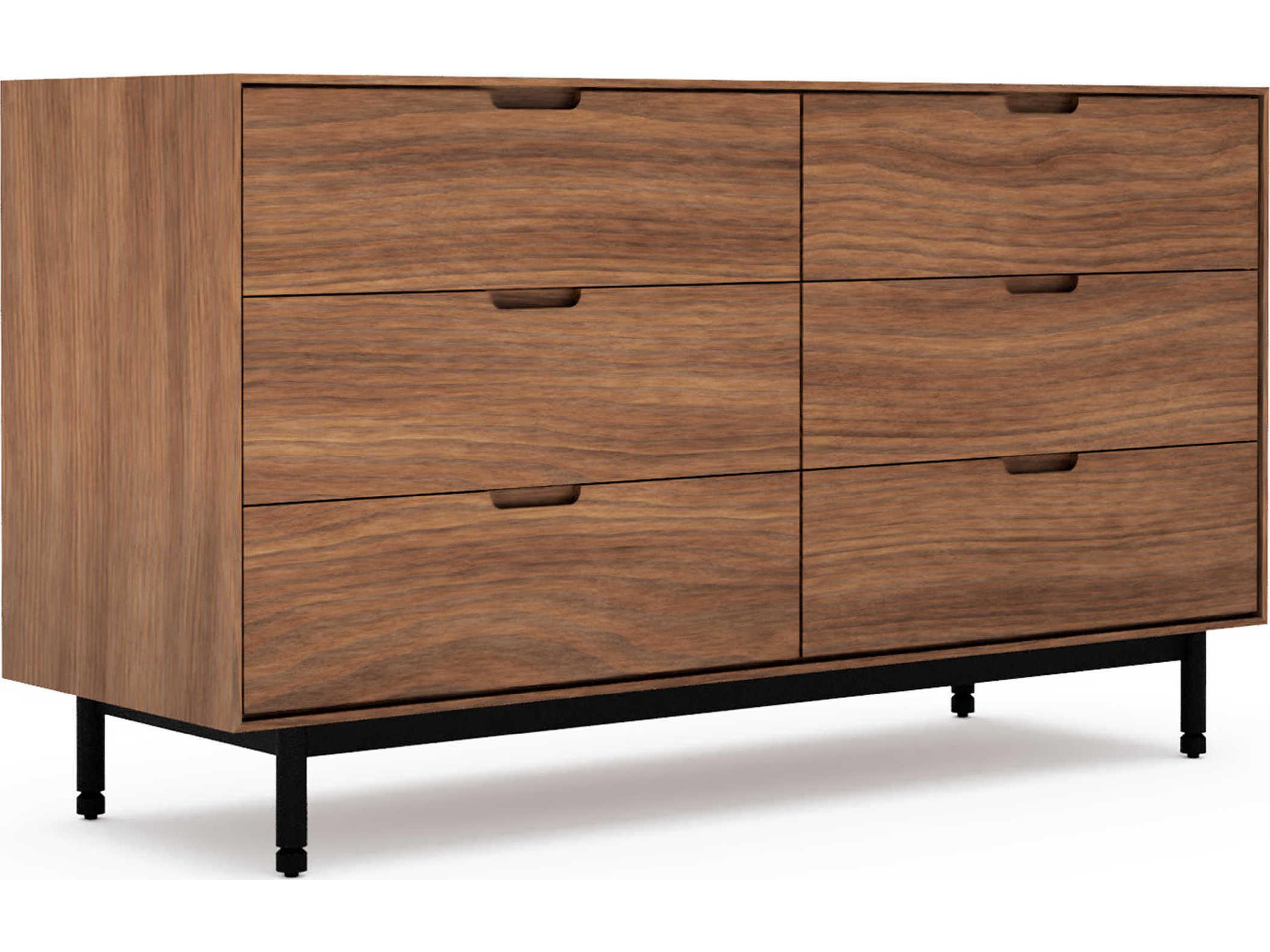 Gus* Modern Munro 6-Drawers Black Walnut Wood Double Dresser