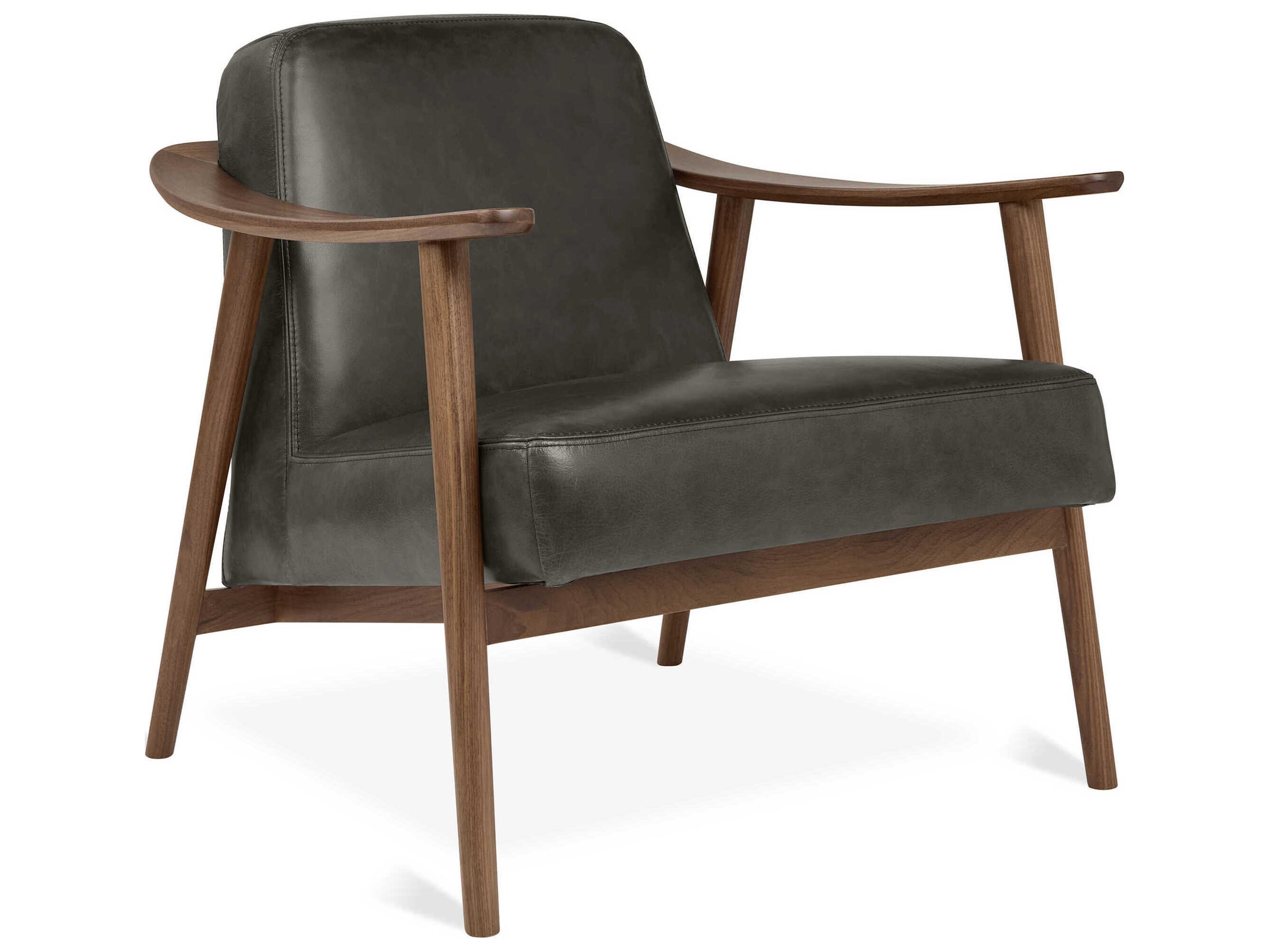 Gus* Modern Baltic Tucson Charcoal Walnut Black Leather Accent Chair
