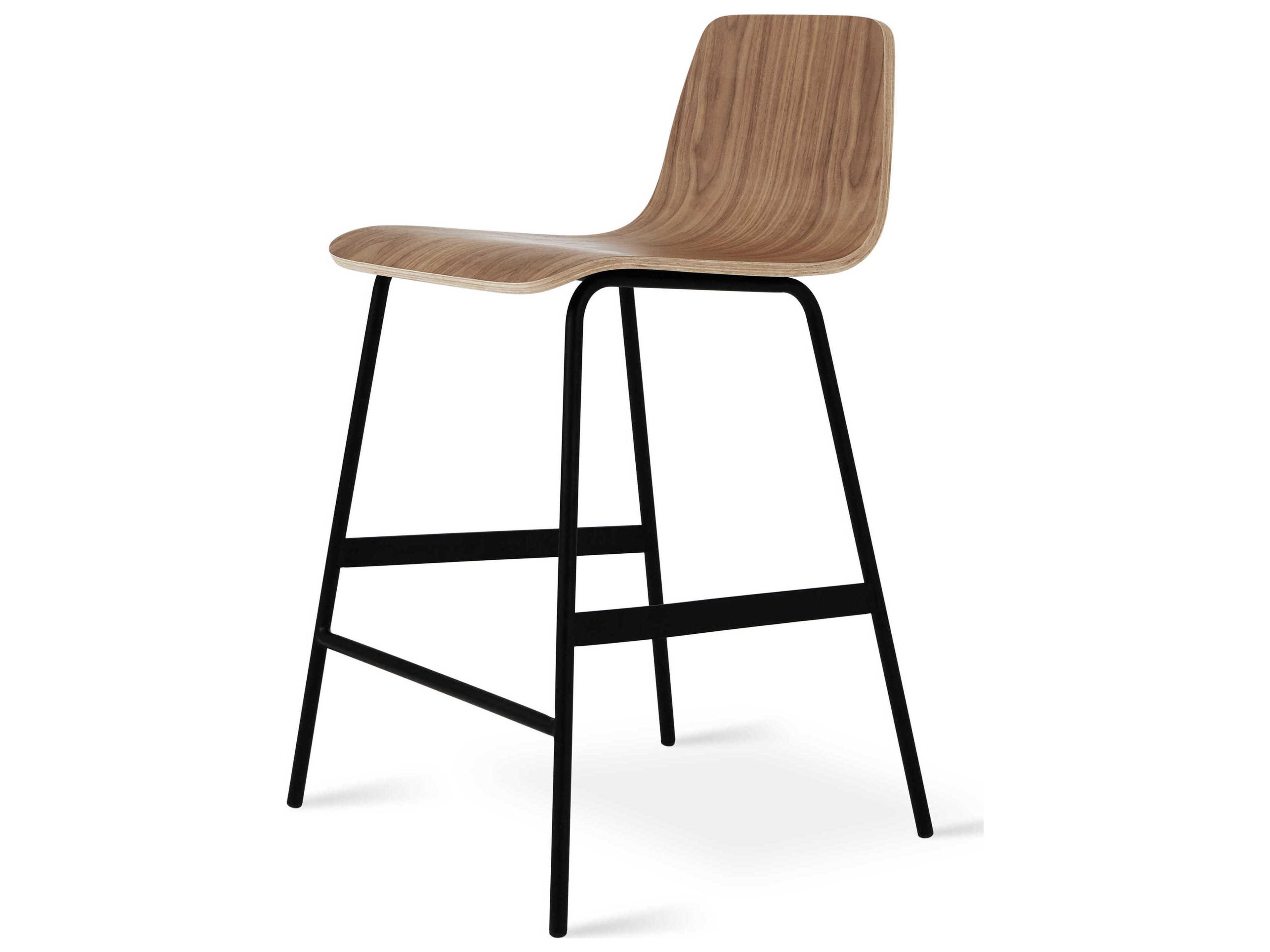 Gus* Modern Lecture Ply Wood Walnut Black Counter Stool