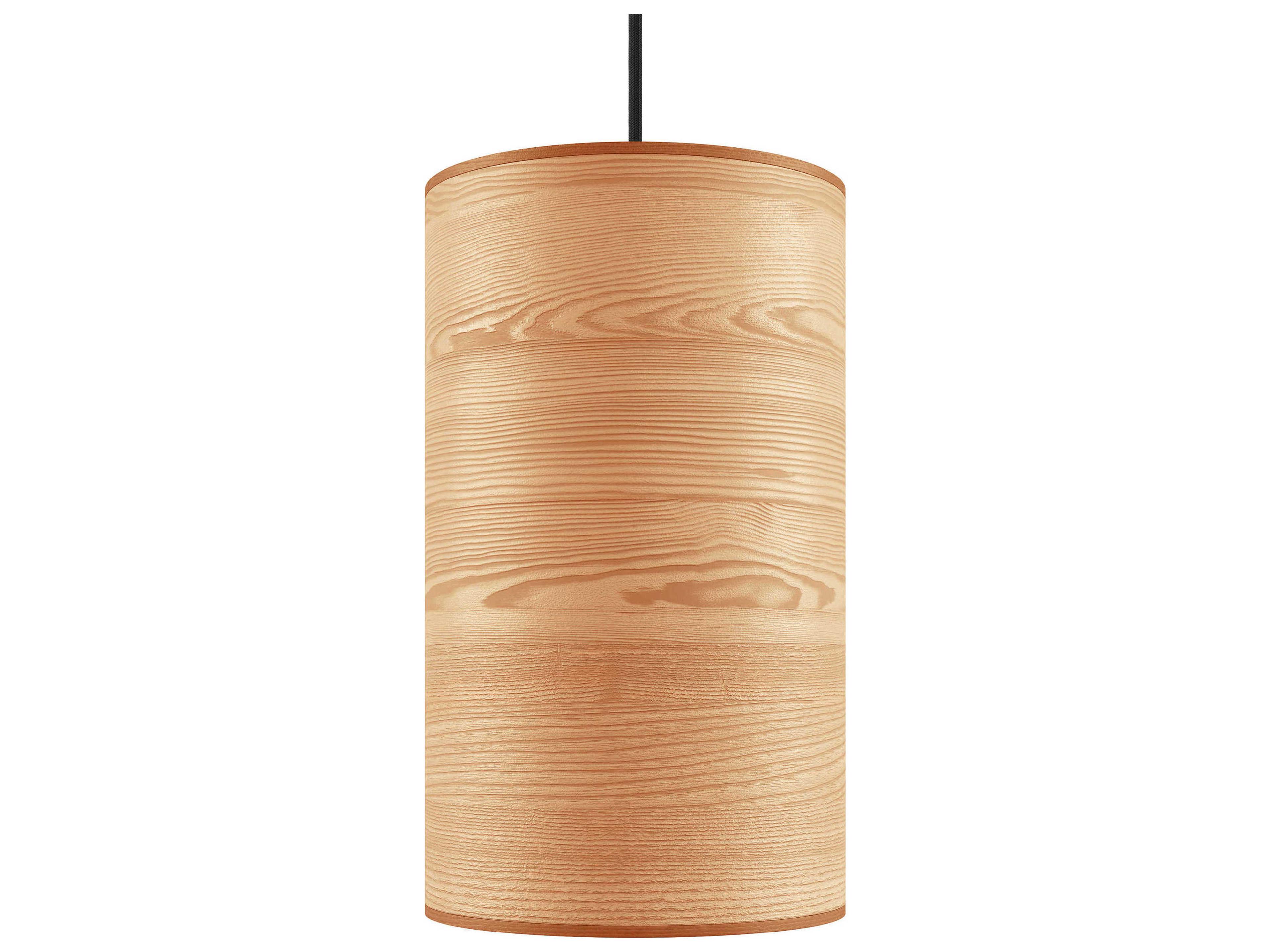 Gus* Modern Milton 1-Light Ash Veneer Black Brown Cylinder Linear Mini Pendant