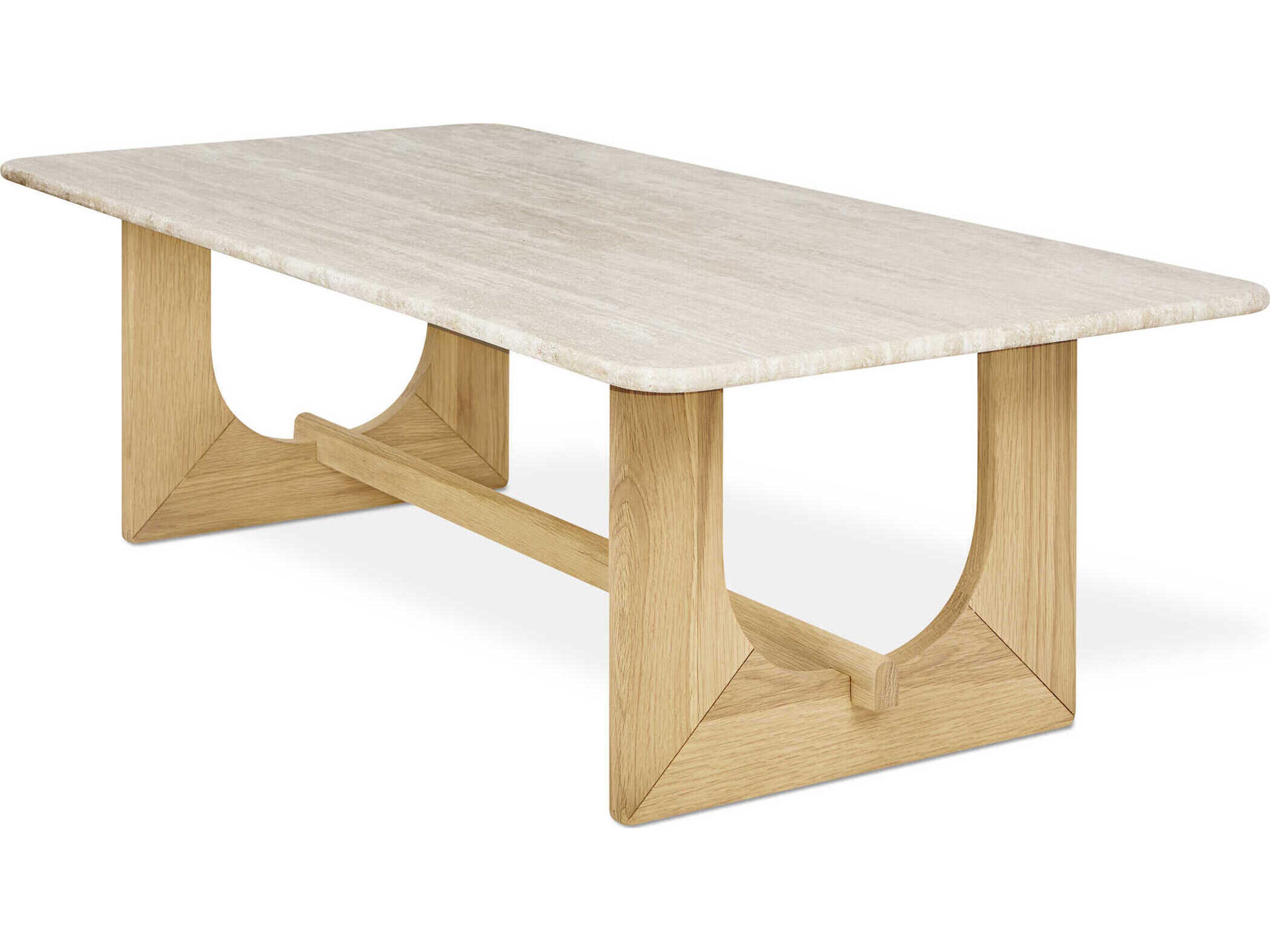 Gus* Modern Portico Rectangular Stone White Oak Travertine Natural Coffee Table