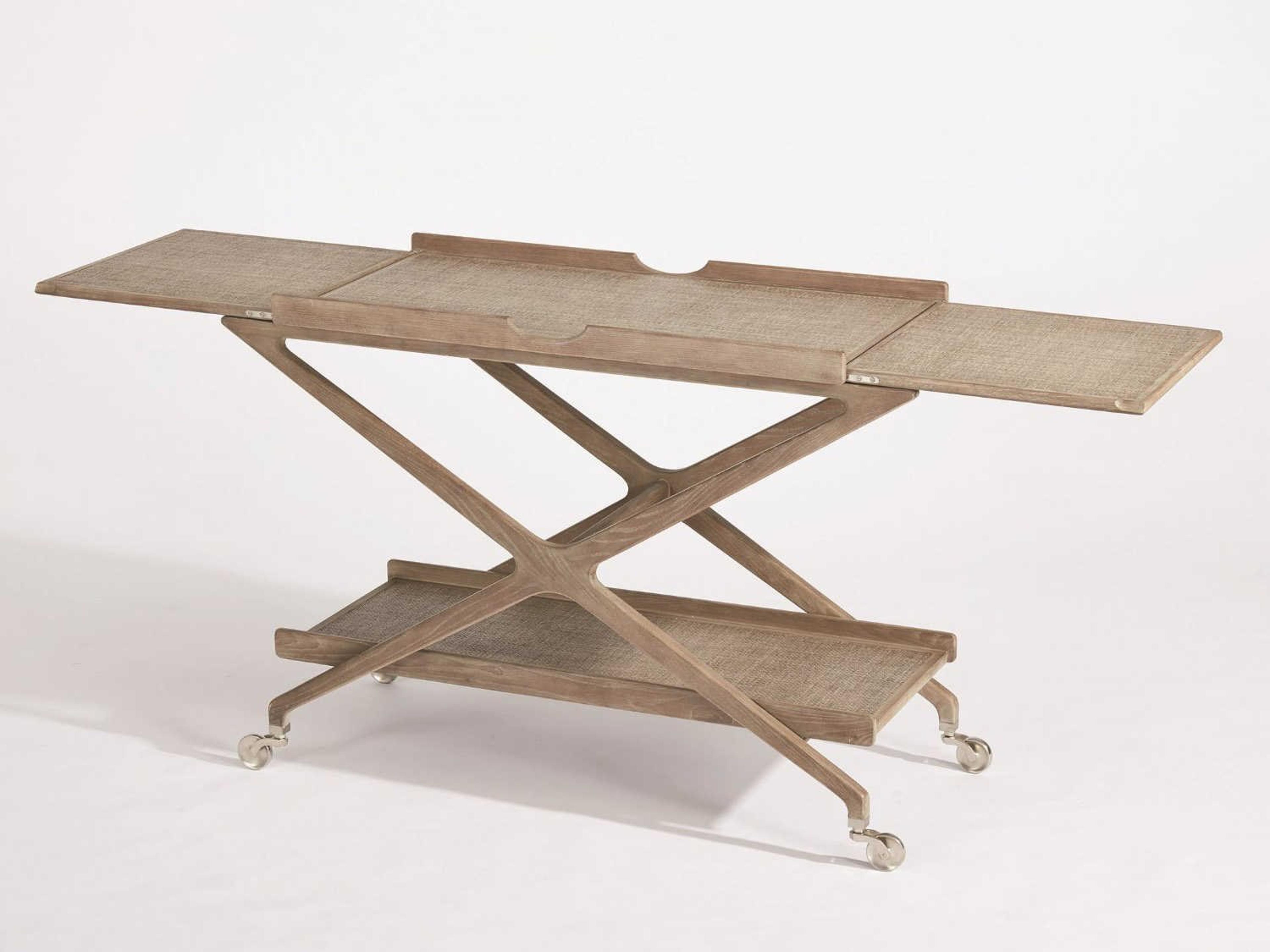 Global Views Wood Grey Cerused Ash Nickel Bar Cart