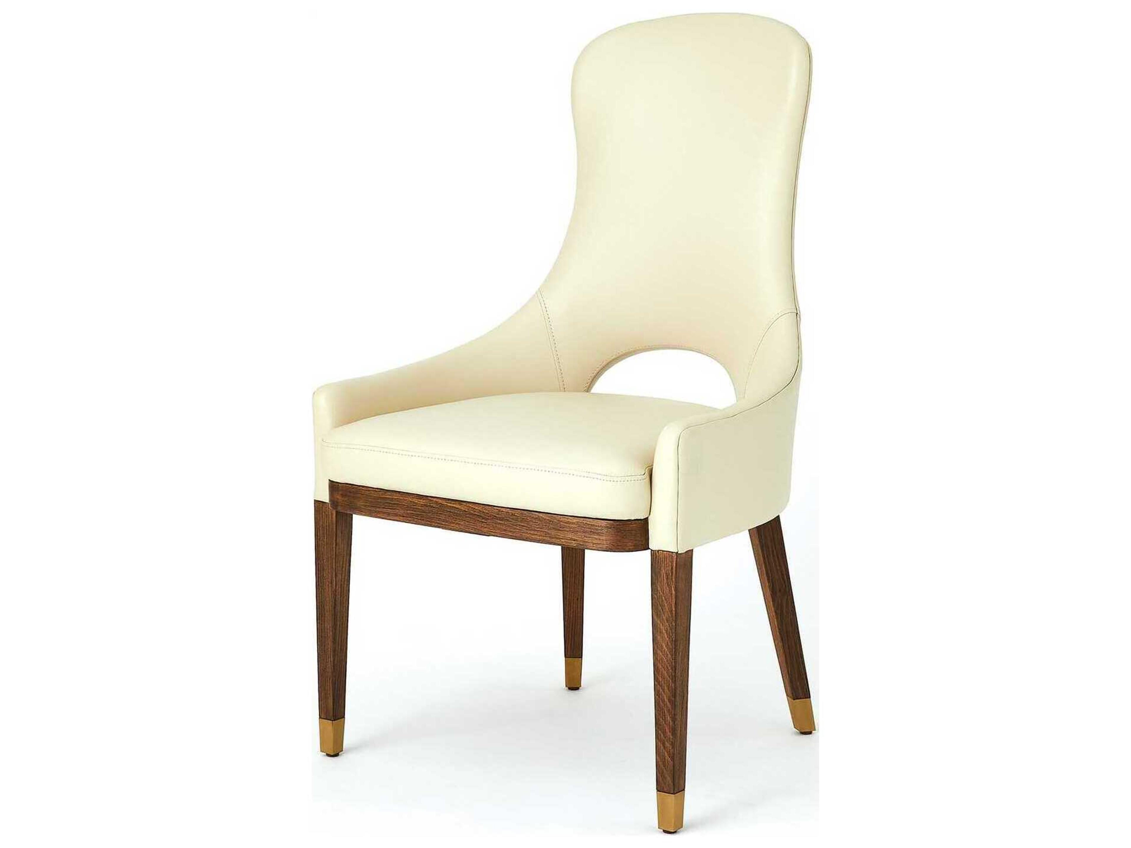 Global Views Leather Beech Wood Brown Upholstered Side Dining Chair