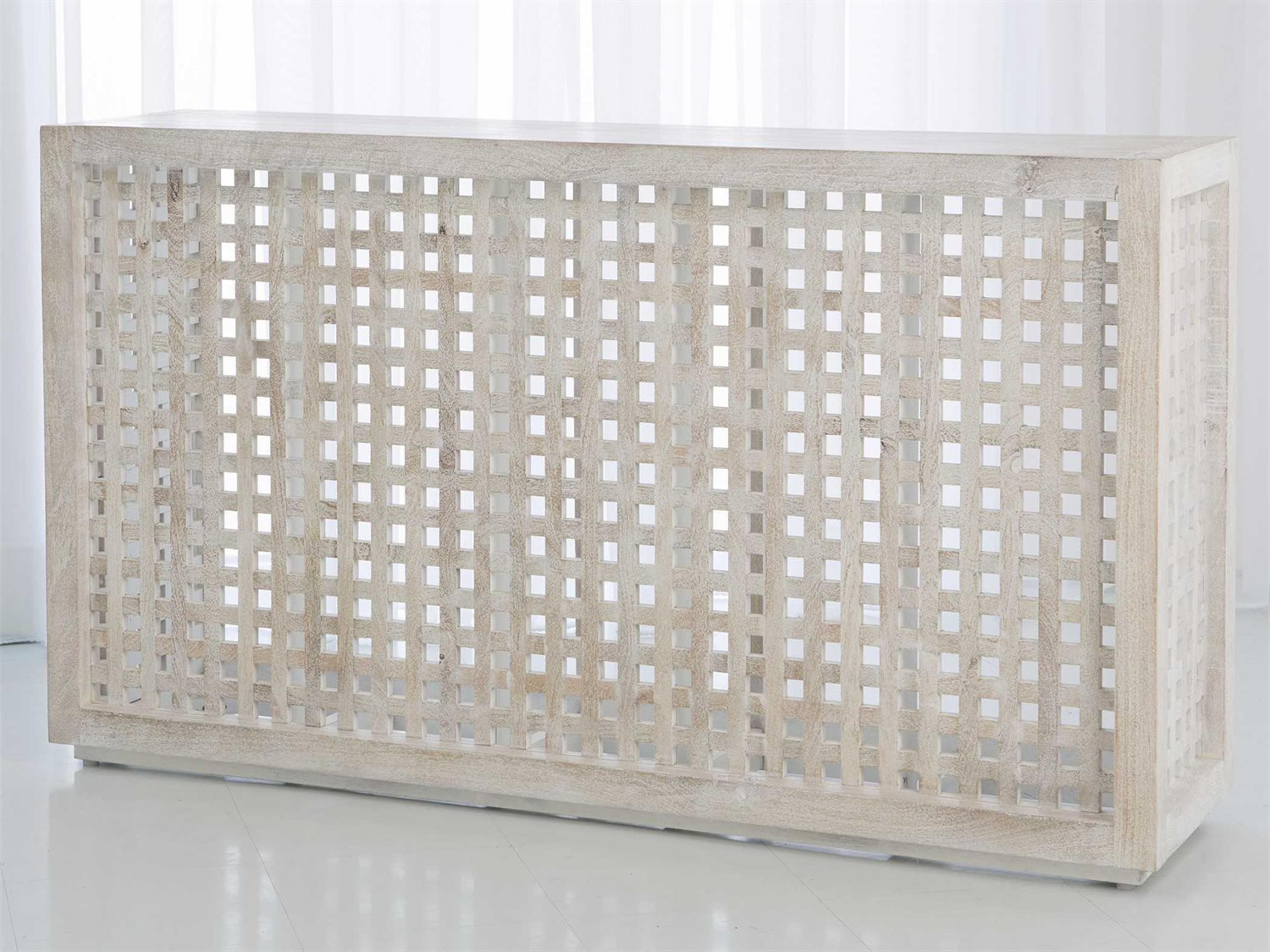 Global Views Rectangular Wood White Washed Console Table