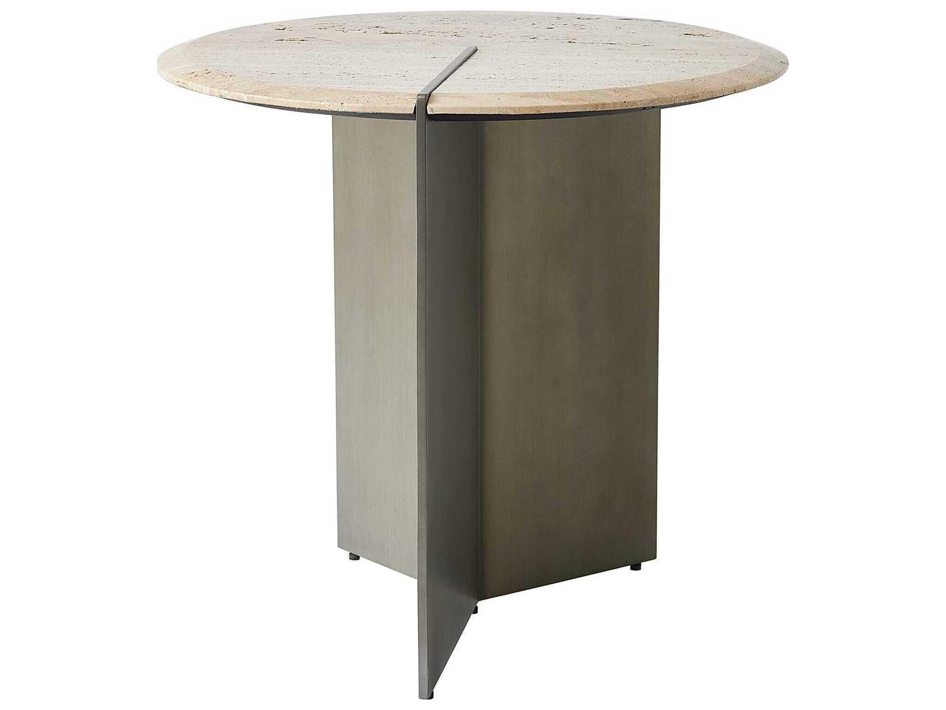 Global Views Sundial Round Stone Brushed Antique Gunmetal End Table