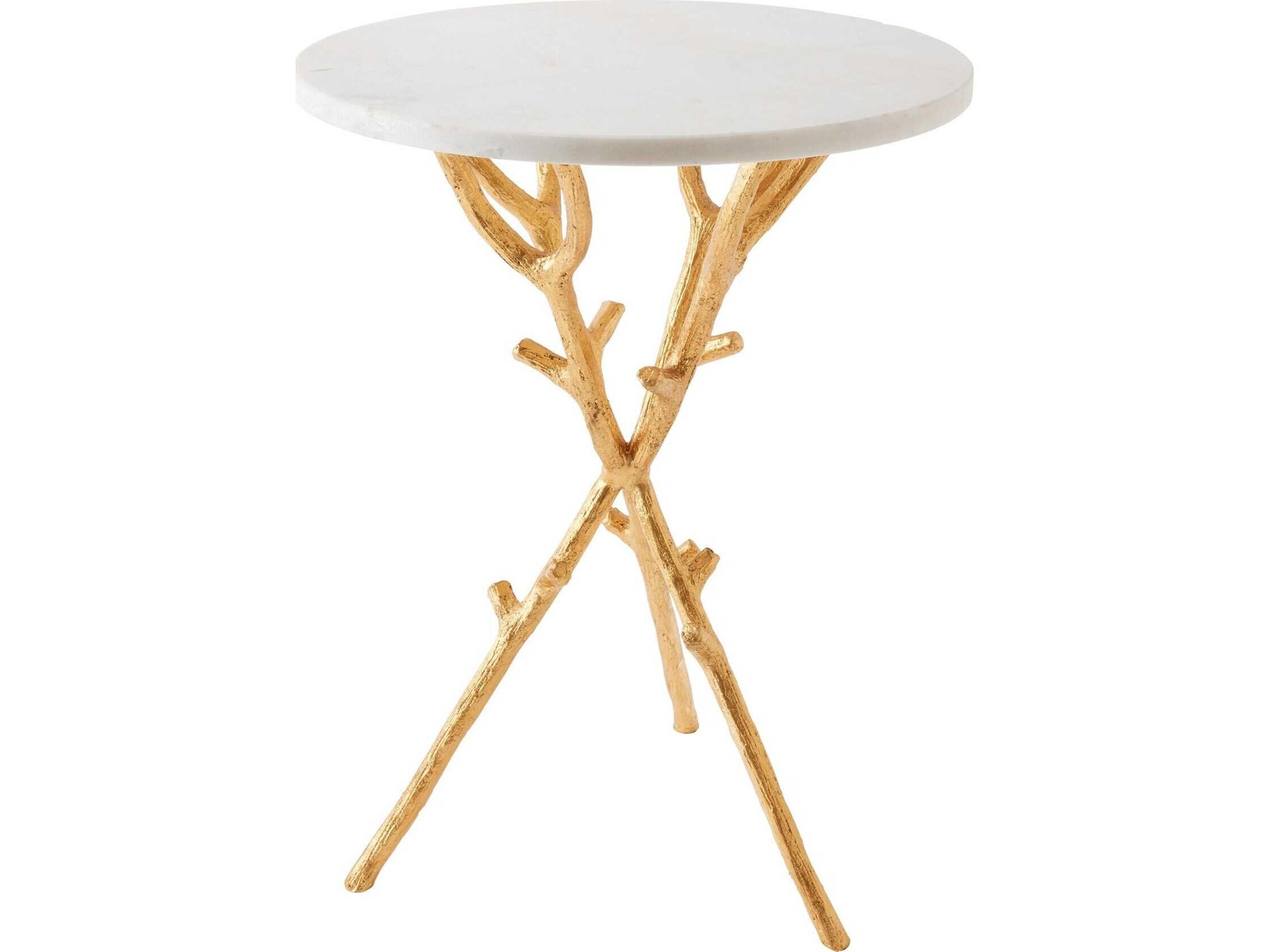 Global Views Coral Round Marble Gold Leaf End Table