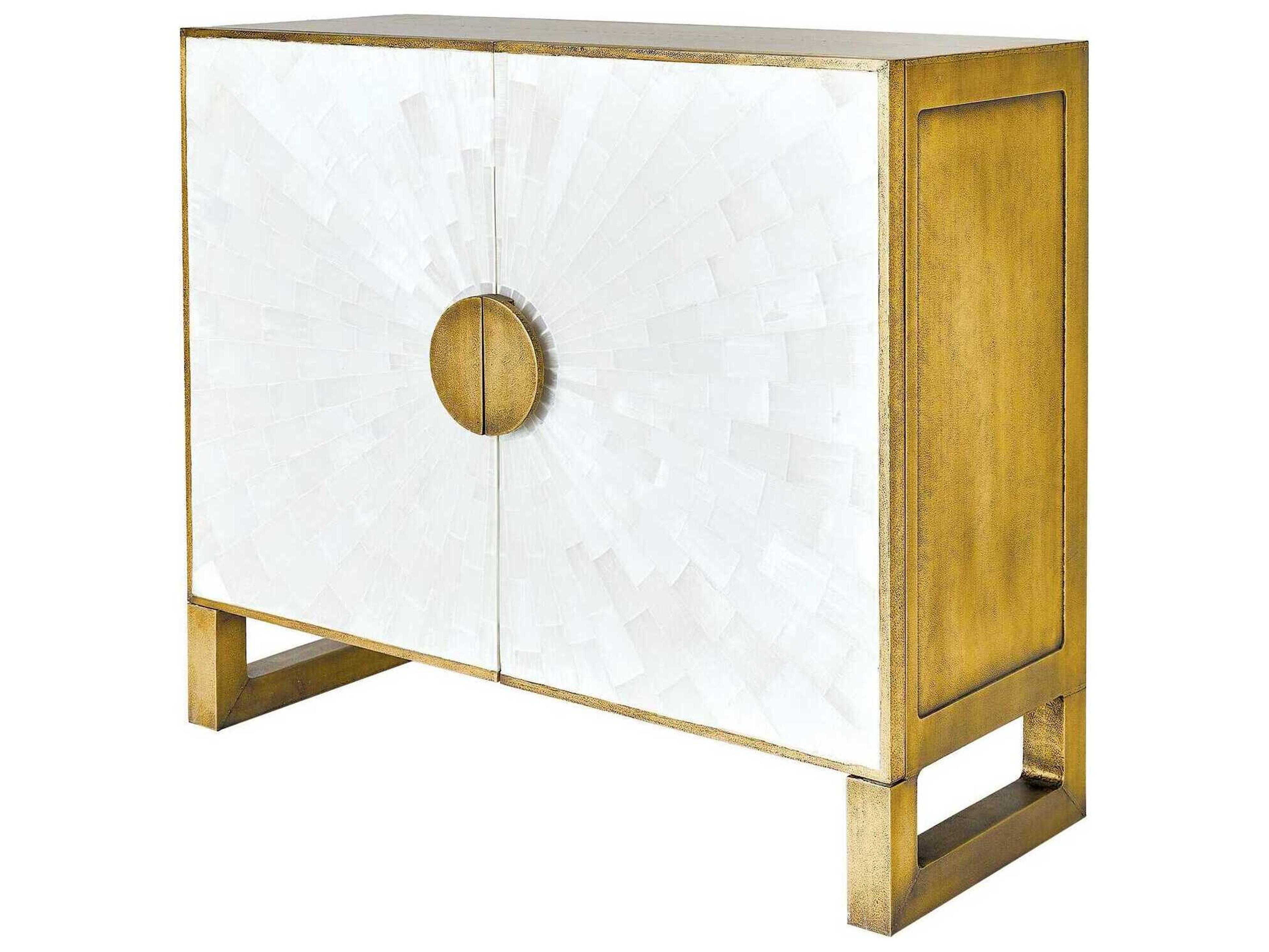 Global Views Gypsum Antique Satin Brass Gold Accent Cabinet