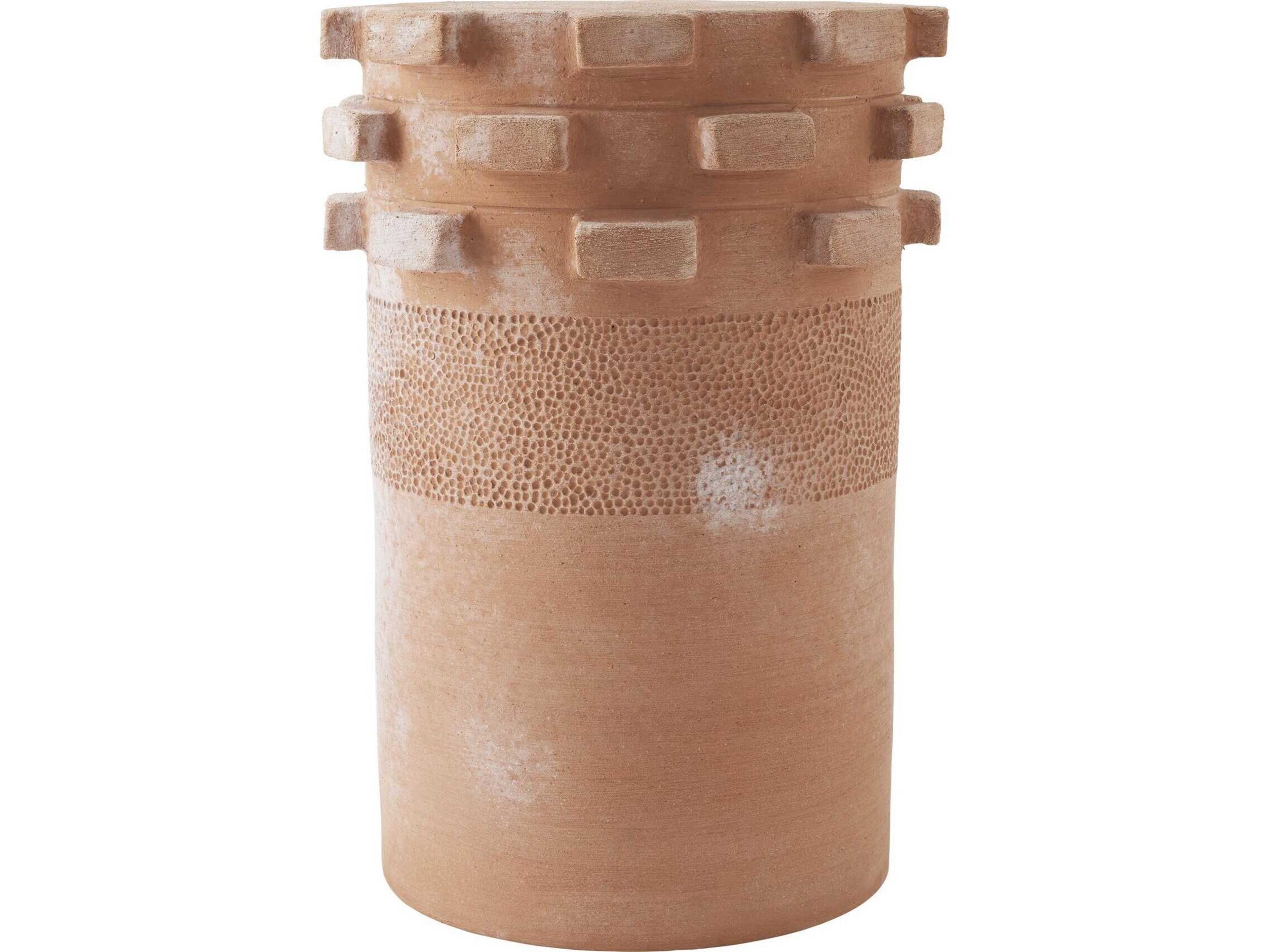 Global Views Gear Round Ceramic Terrecotta End Table