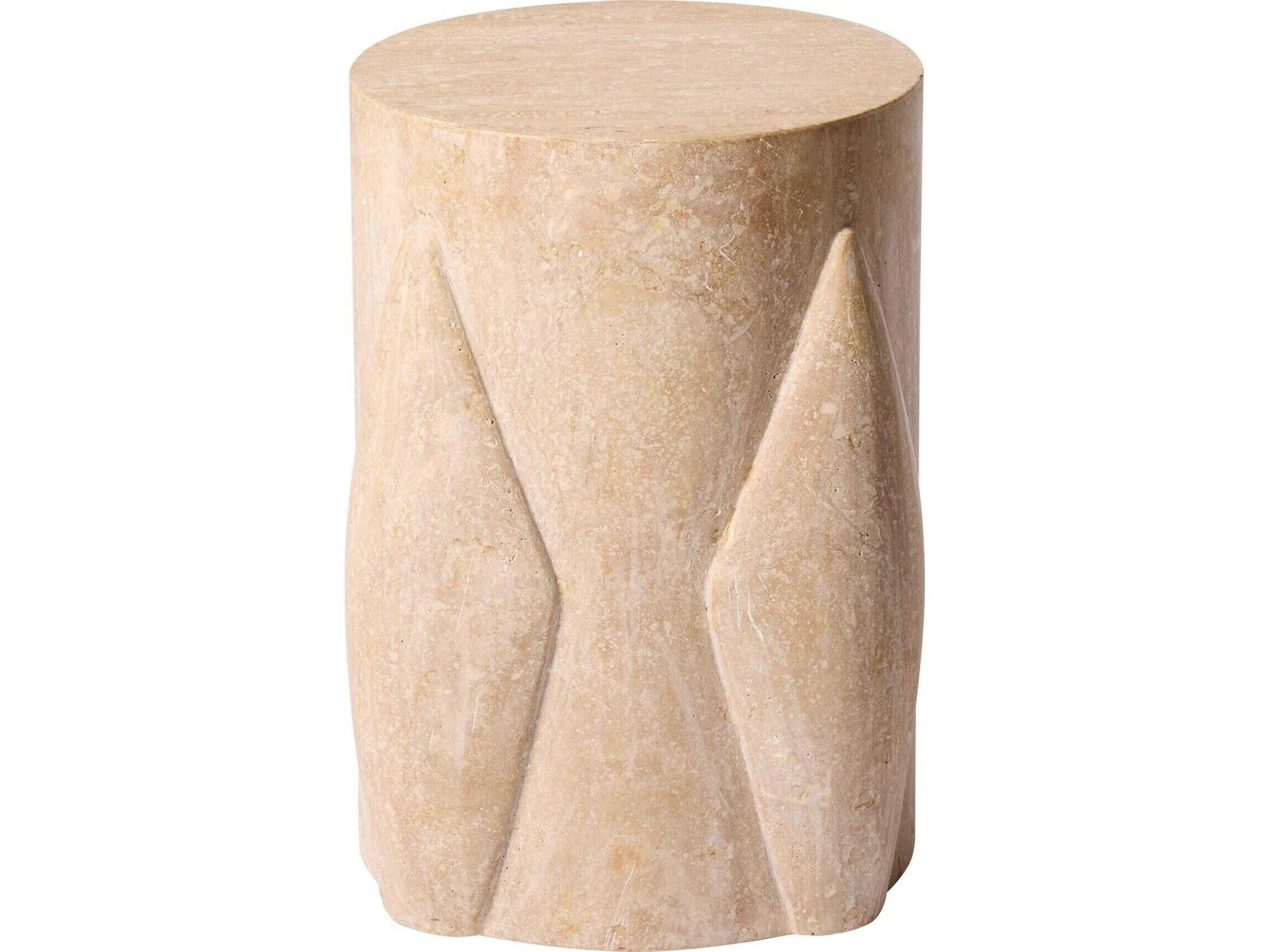 Global Views Tusk Round Marble Honed Travertine End Table