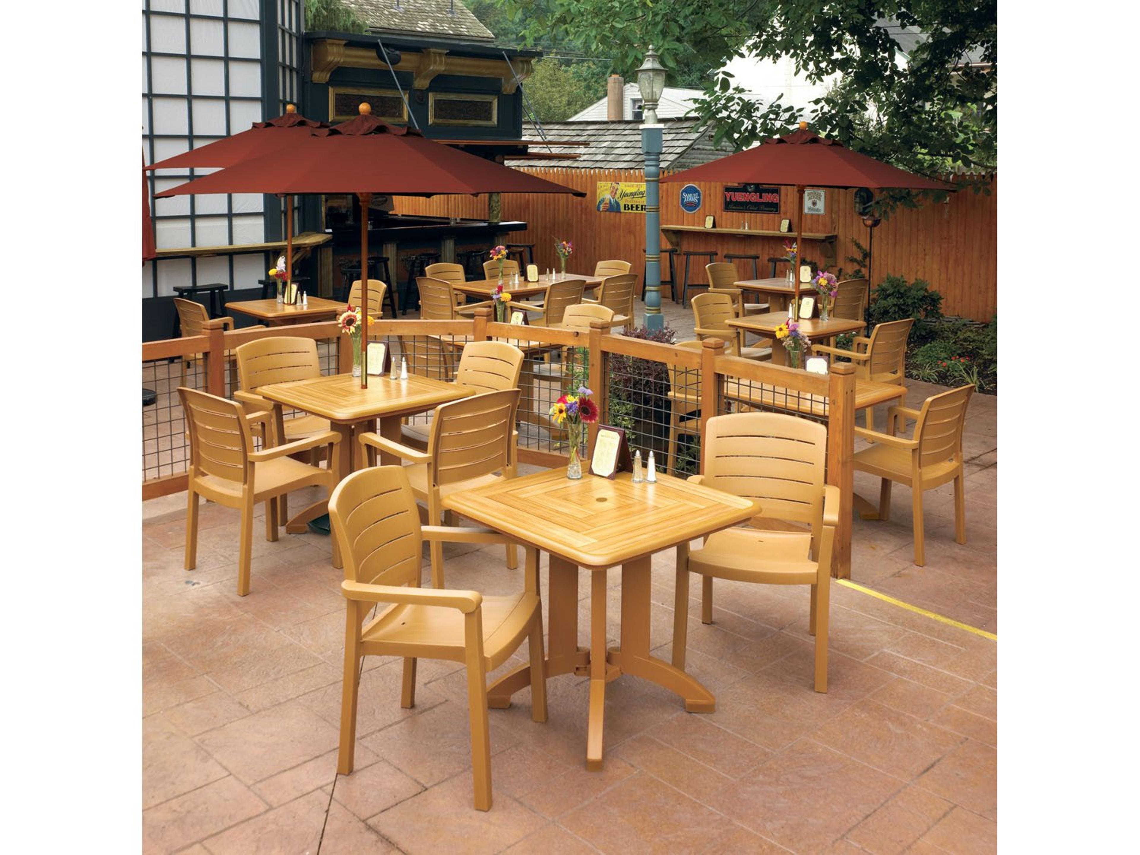 Grosfillex Acadia Resin Teakwood Outdoor Dining Set