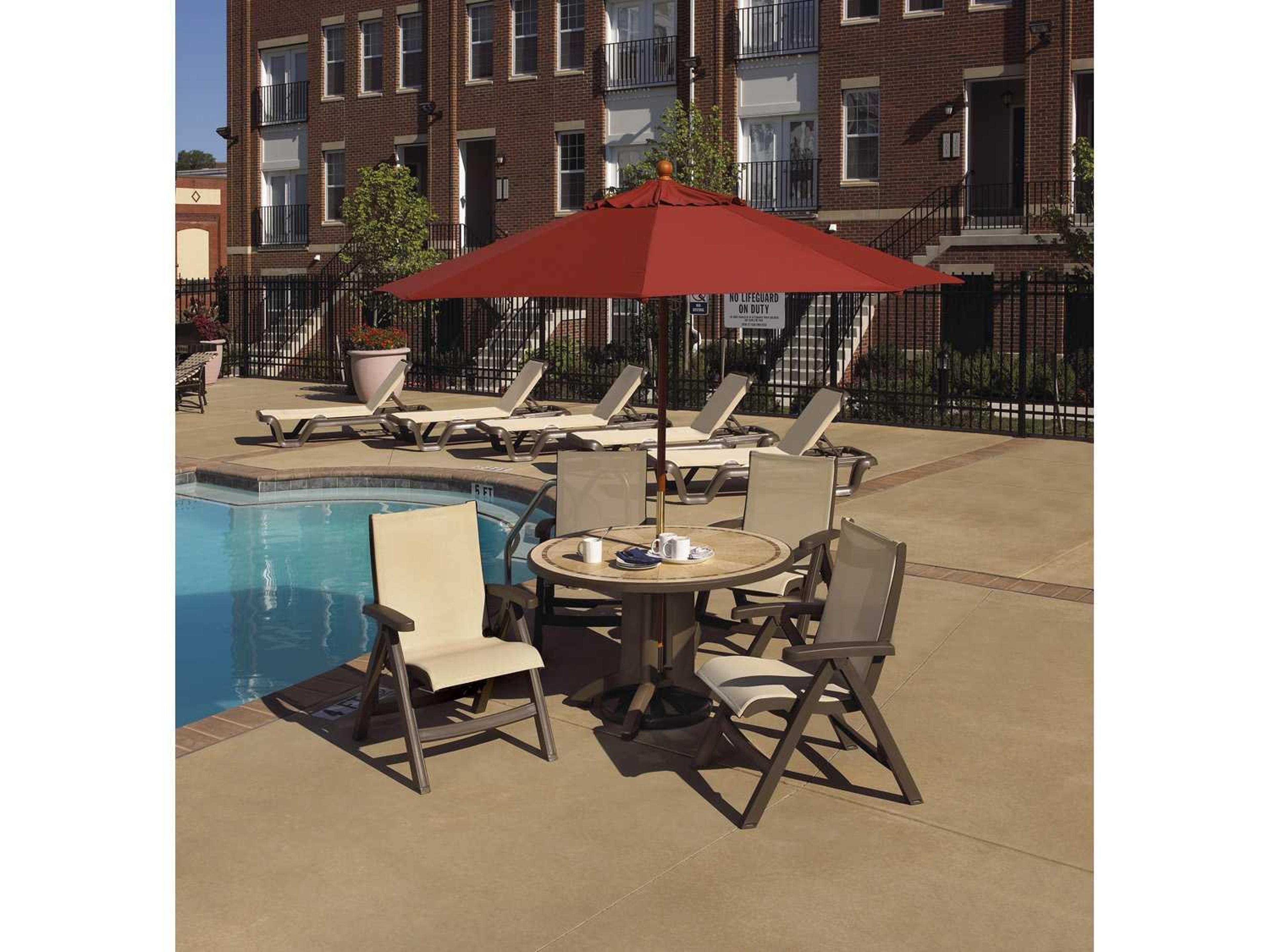 Grosfillex Marina Sling Resin Bronze Mist Outdoor Patio Lounge Set in Khaki