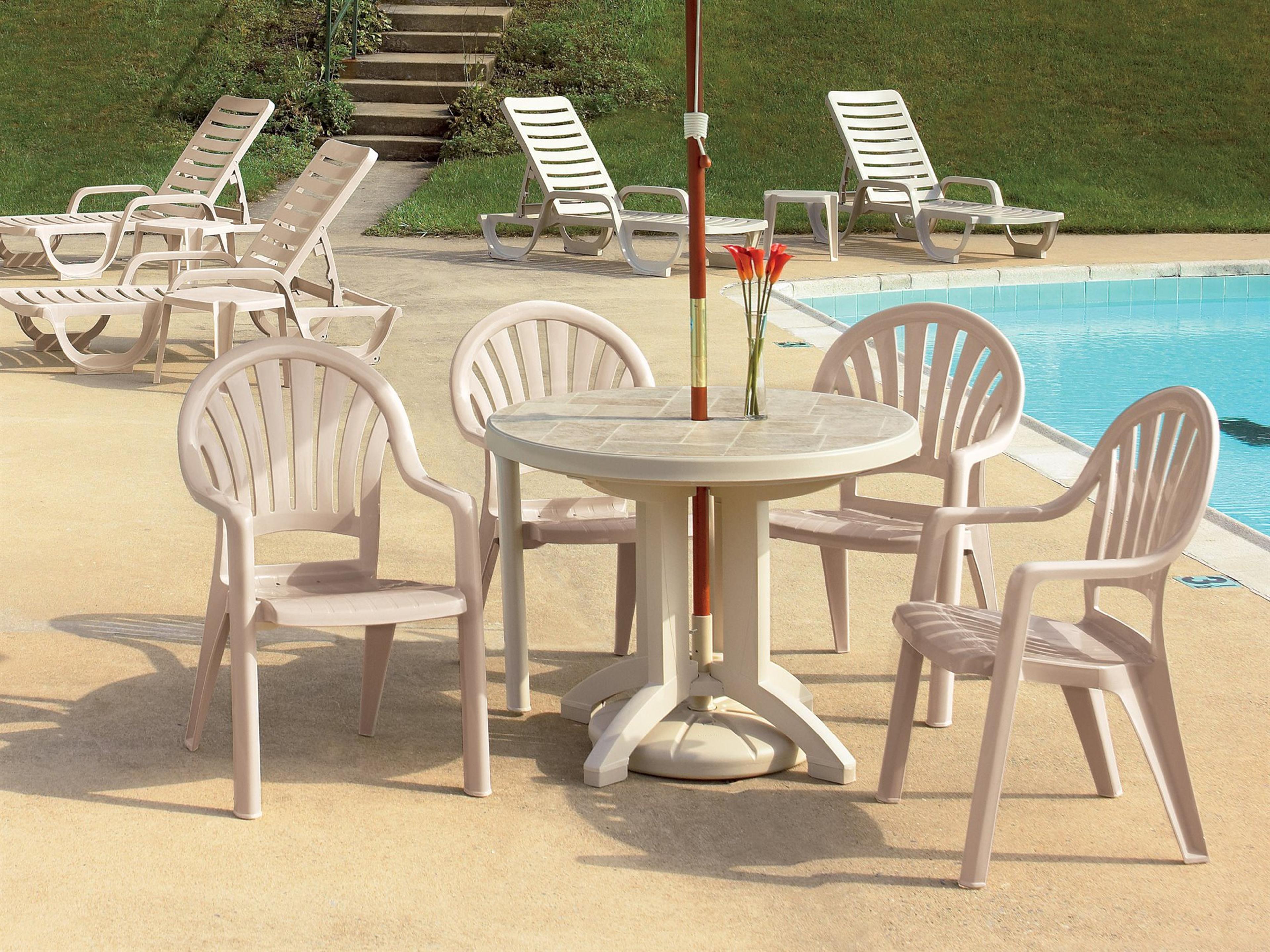 Grosfillex Pacific Fanback Resin Sand Outdoor Dining Set