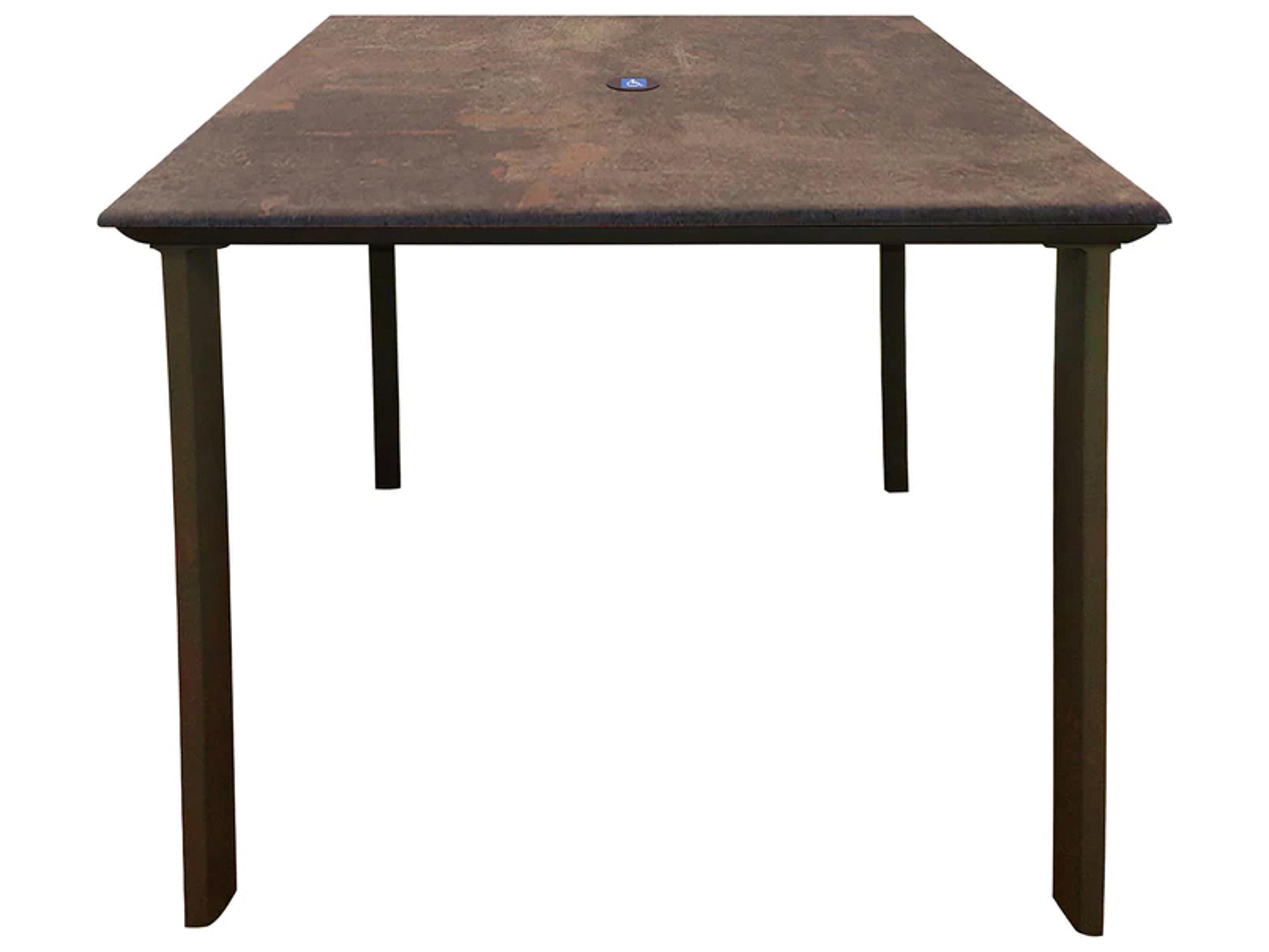 Grosfillex Sunset Aluminum Fusion Bronze/Lava ADA Square Outdoor Patio Dining Table with Umbrella Hole