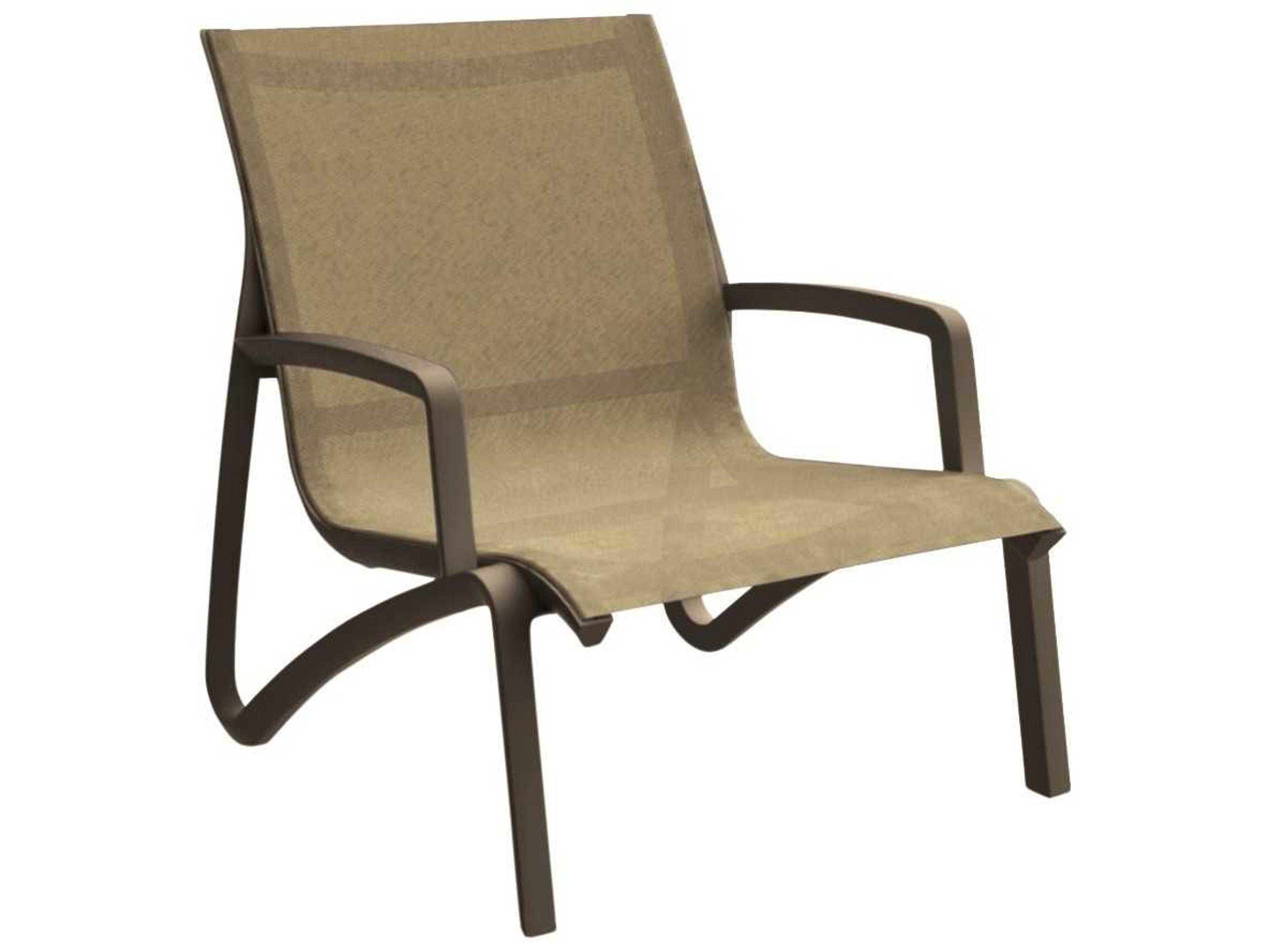 Grosfillex Sunset Sling Aluminum Resin Fusion Bronze Outdoor Patio Lounge Chair in Cognac