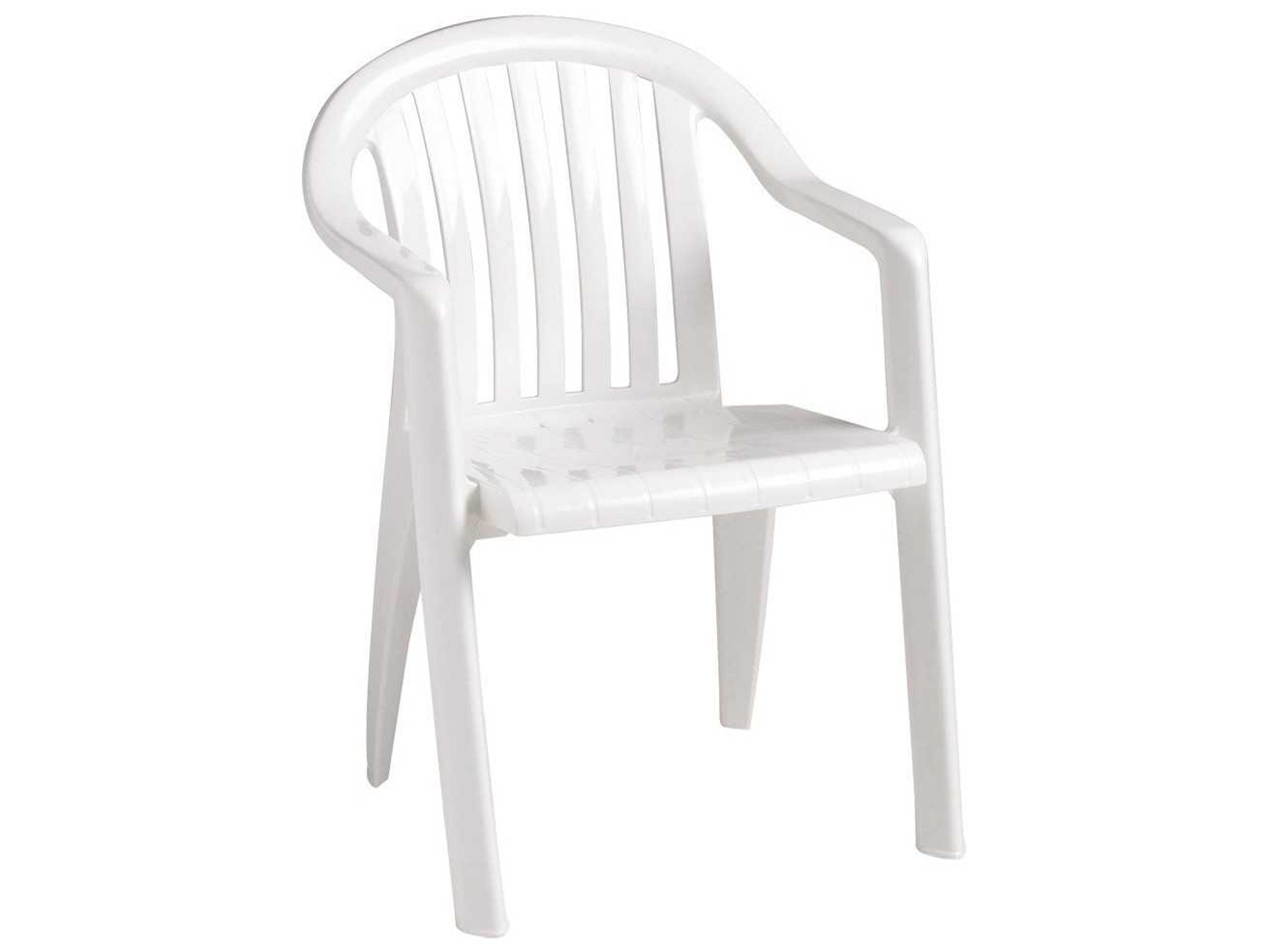 Grosfillex Miami Resin White Lowback Stacking Outdoor Patio Dining Arm Chair