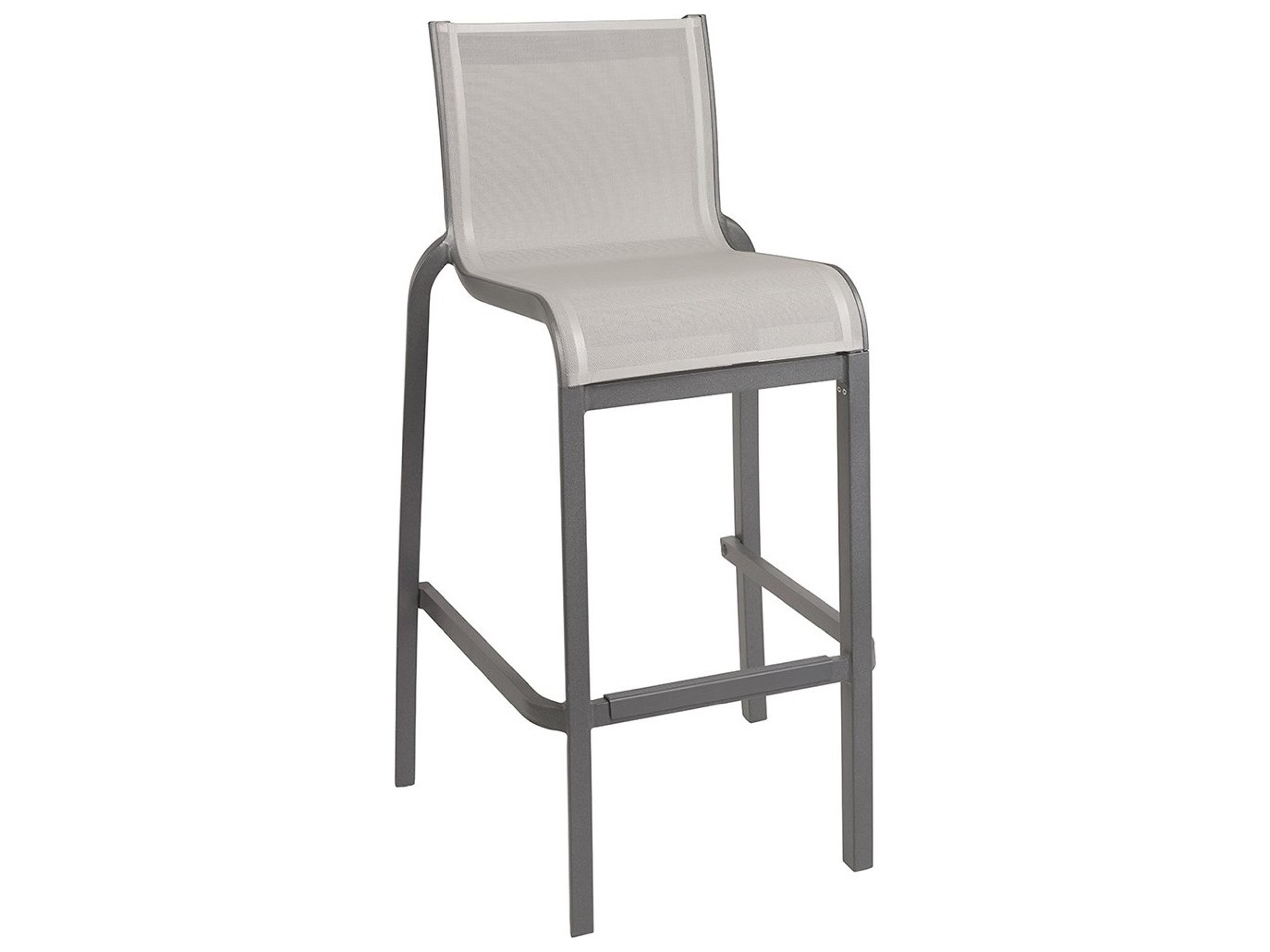 Grosfillex Sunset Sling Aluminum Resin Volcanic Black Armless Outdoor Patio Bar Stool in Gray