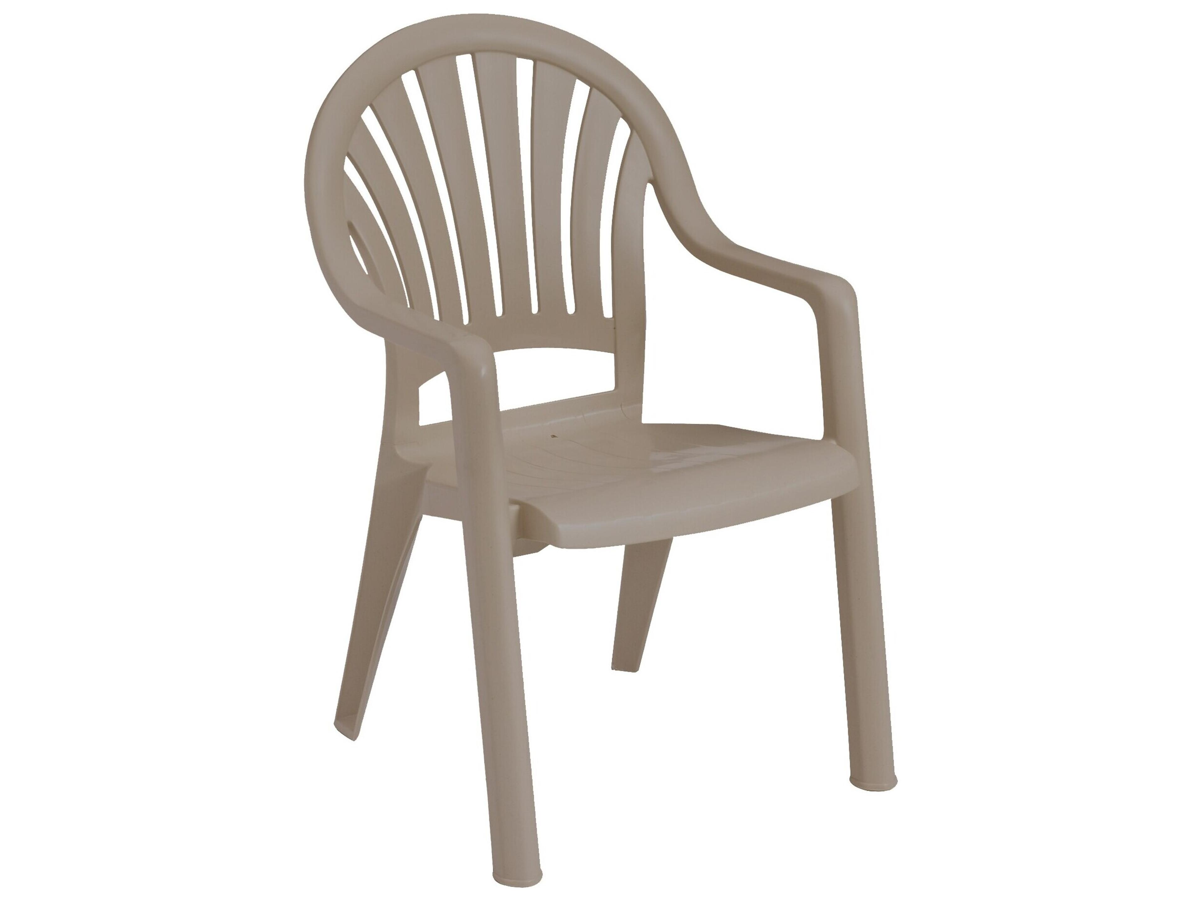 Grosfillex Pacific Fanback Resin French Taupe Stacking Outdoor Dining Arm Chair