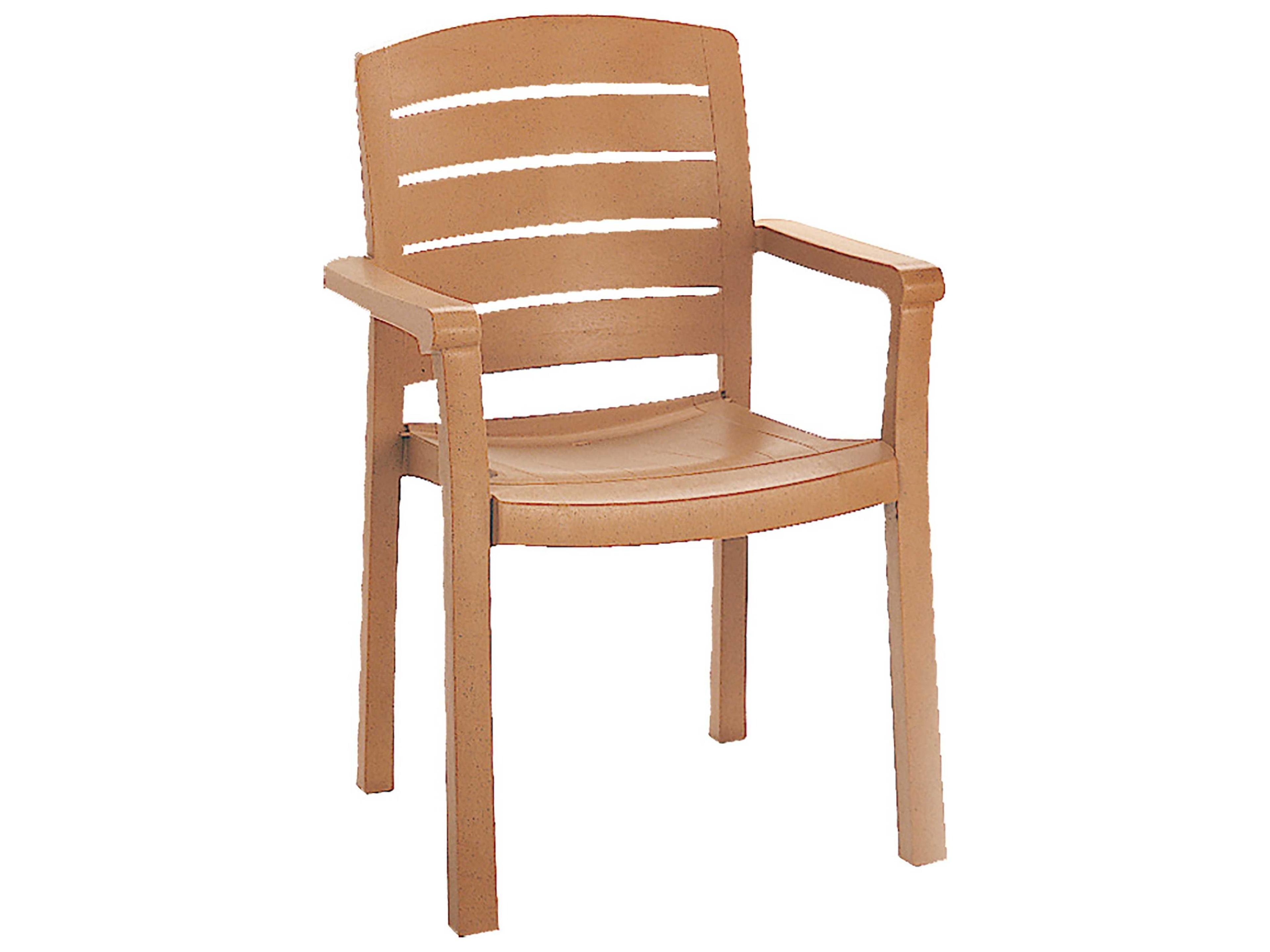 Grosfillex Acadia Resin Teakwood Stacking Patio Dining Arm Chair