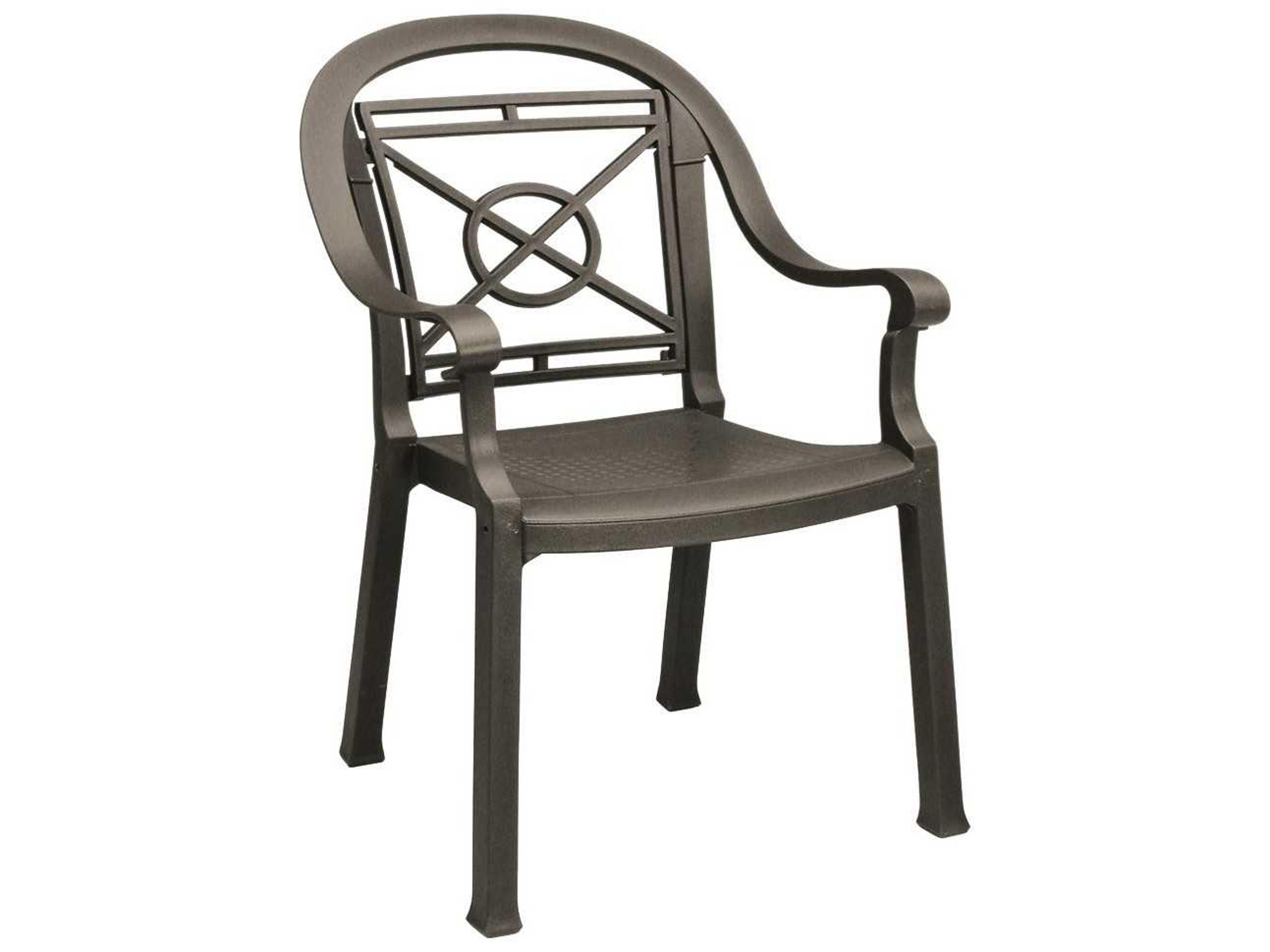 Grosfillex Victoria Classic Resin Bronze Mist Stacking Outdoor Patio Dining Arm Chair