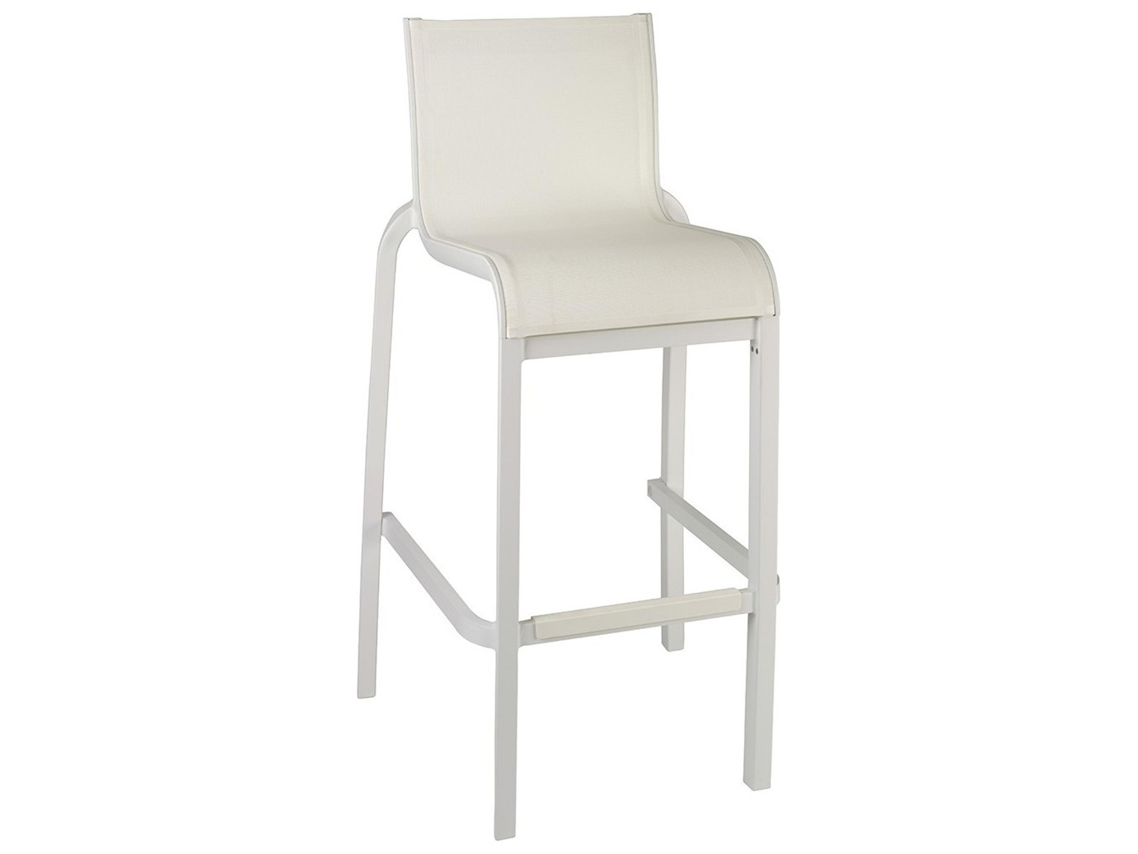 Grosfillex Sunset Sling Aluminum Resin Glacier White Armless Outdoor Bar Stool in White