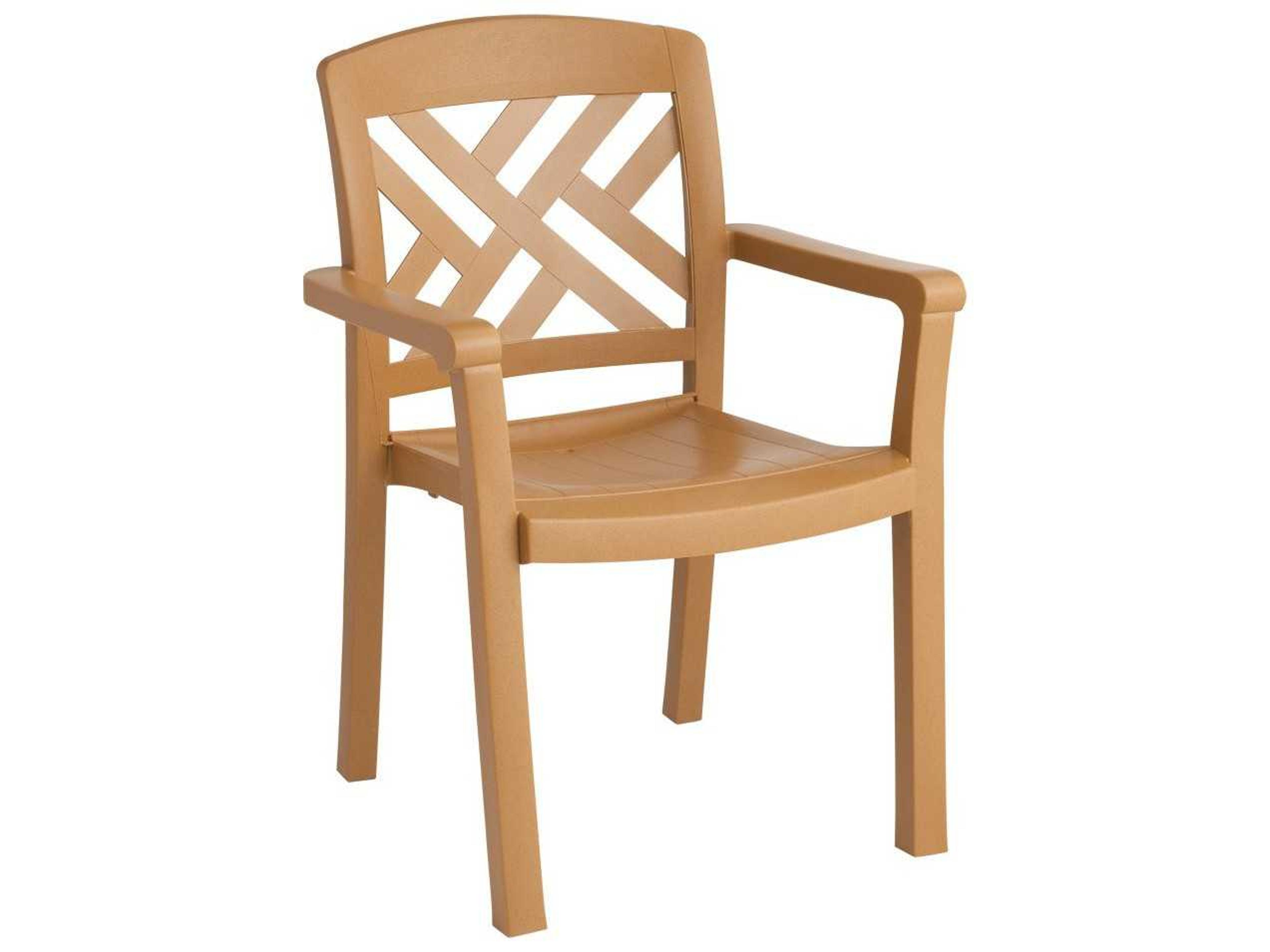 Grosfillex Sanibel Resin Teakwood Stacking Patio Dining Arm Chair