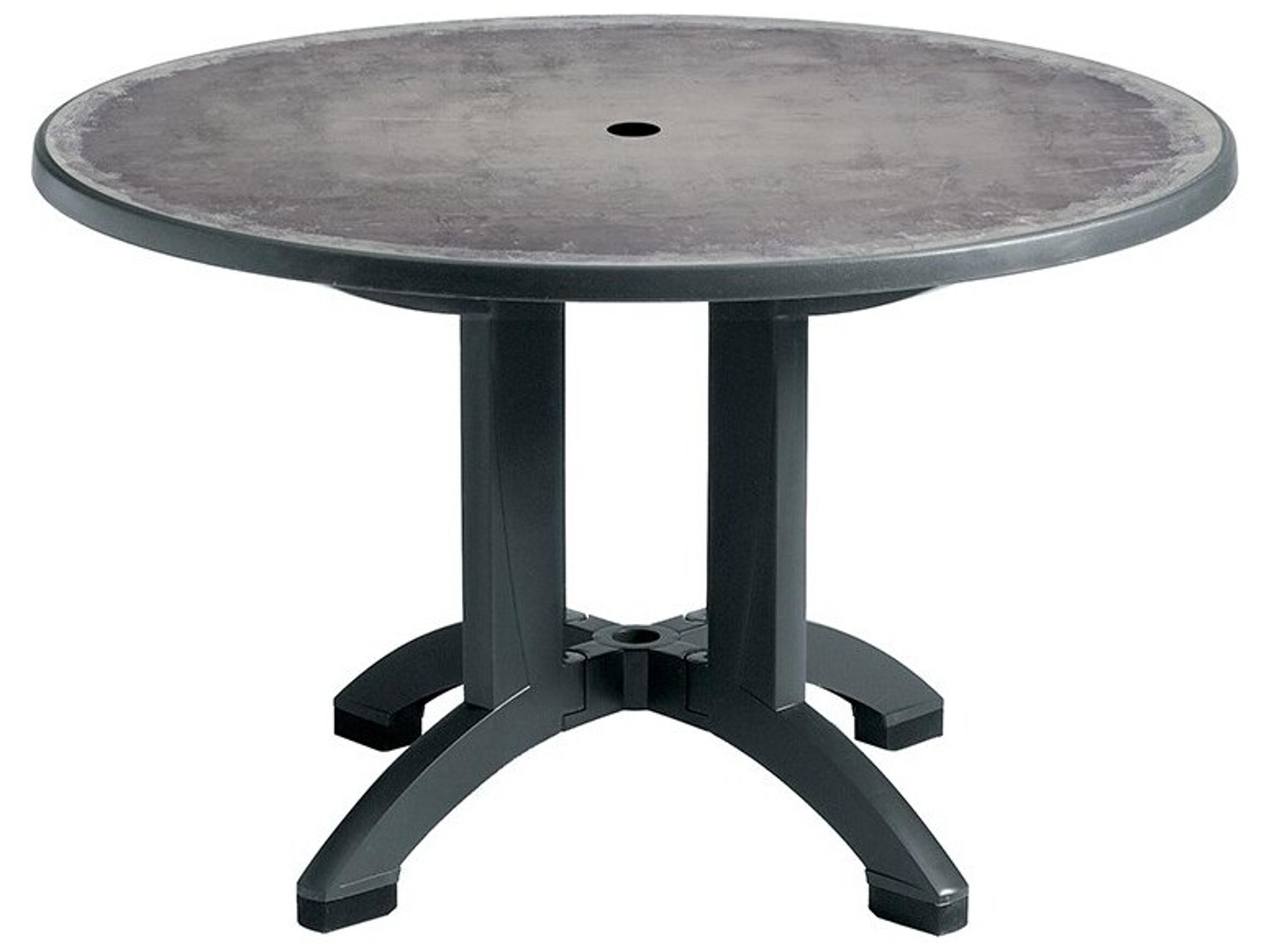 Grosfillex Aquaba Classic Resin Zinc/Ranch Round Outdoor Patio Dining Table with Umbrella Hole