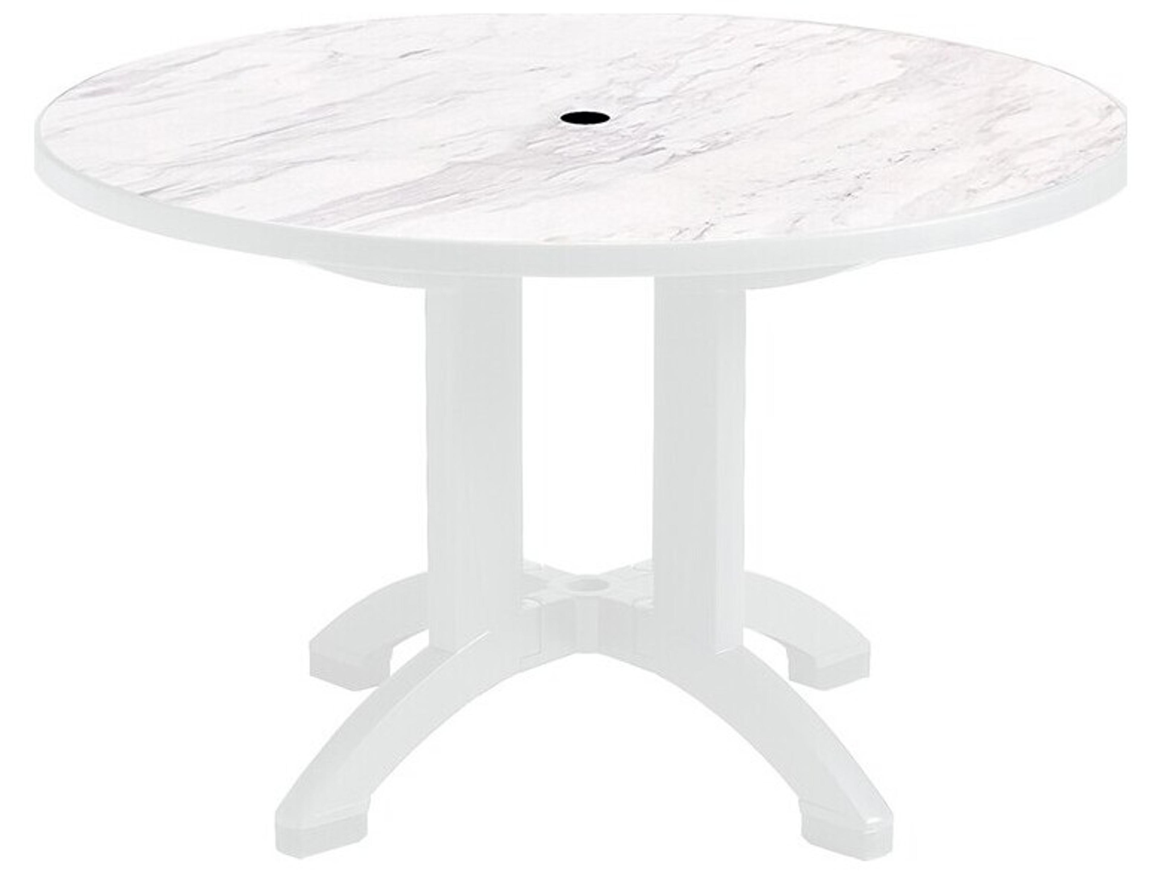 Grosfillex Aquaba Classic Resin White Marble/ White Round Patio Dining Table with Umbrella Hole