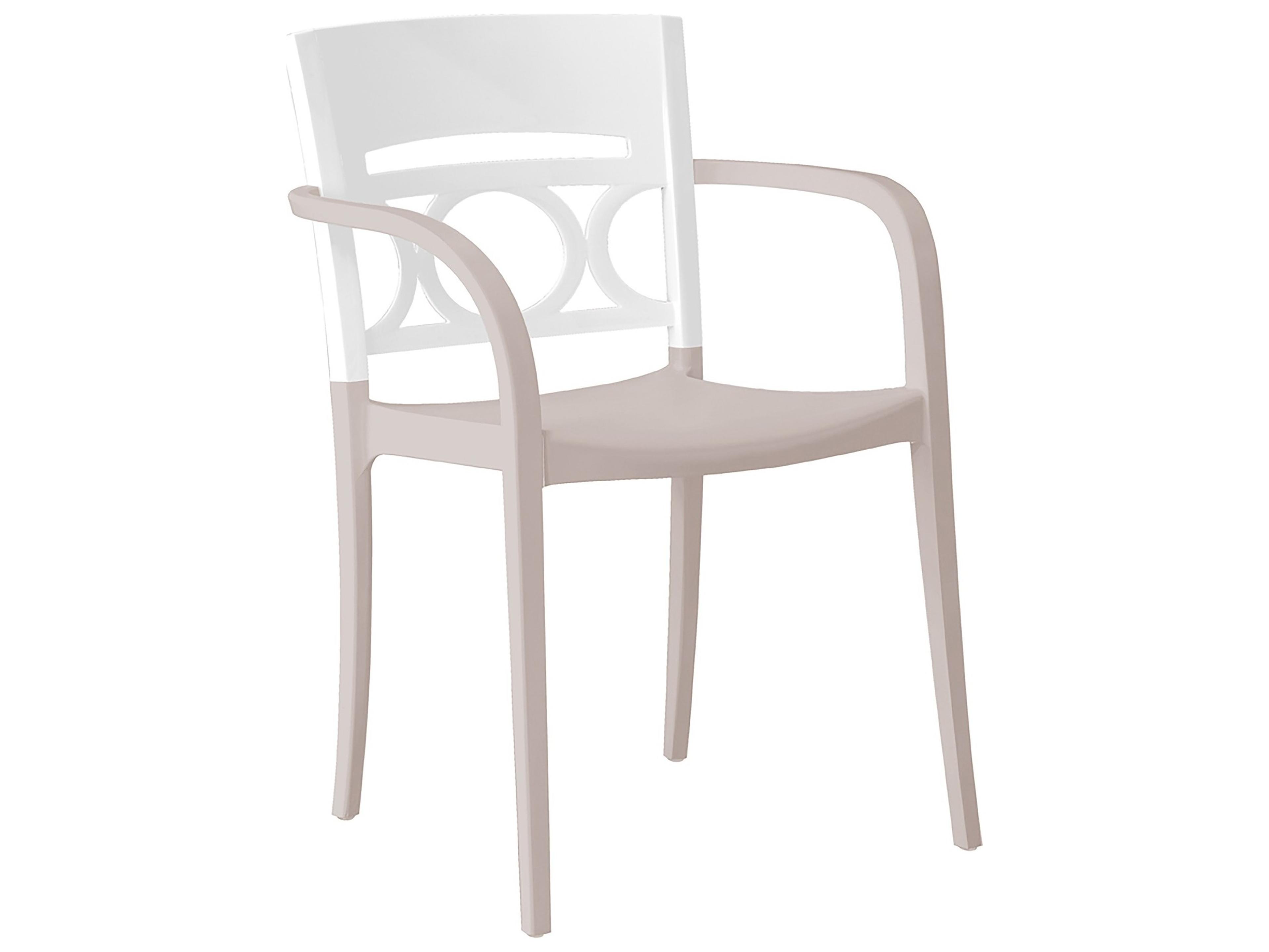 Grosfillex Moon Resin Glacier White/Linen Stacking Outdoor Dining Arm Chair