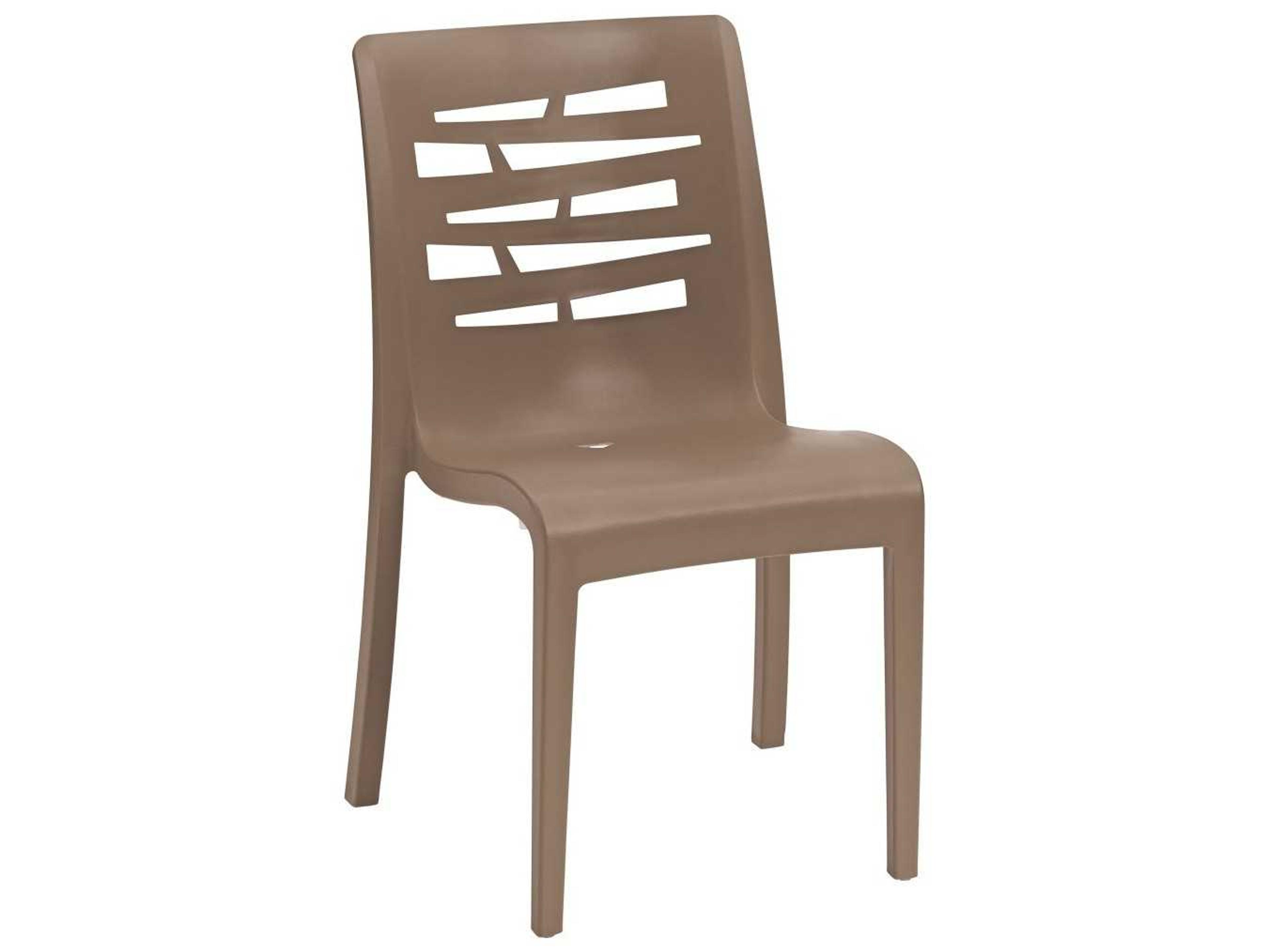 Grosfillex Essenza Resin Taupe Stacking Outdoor Patio Dining Side Chair