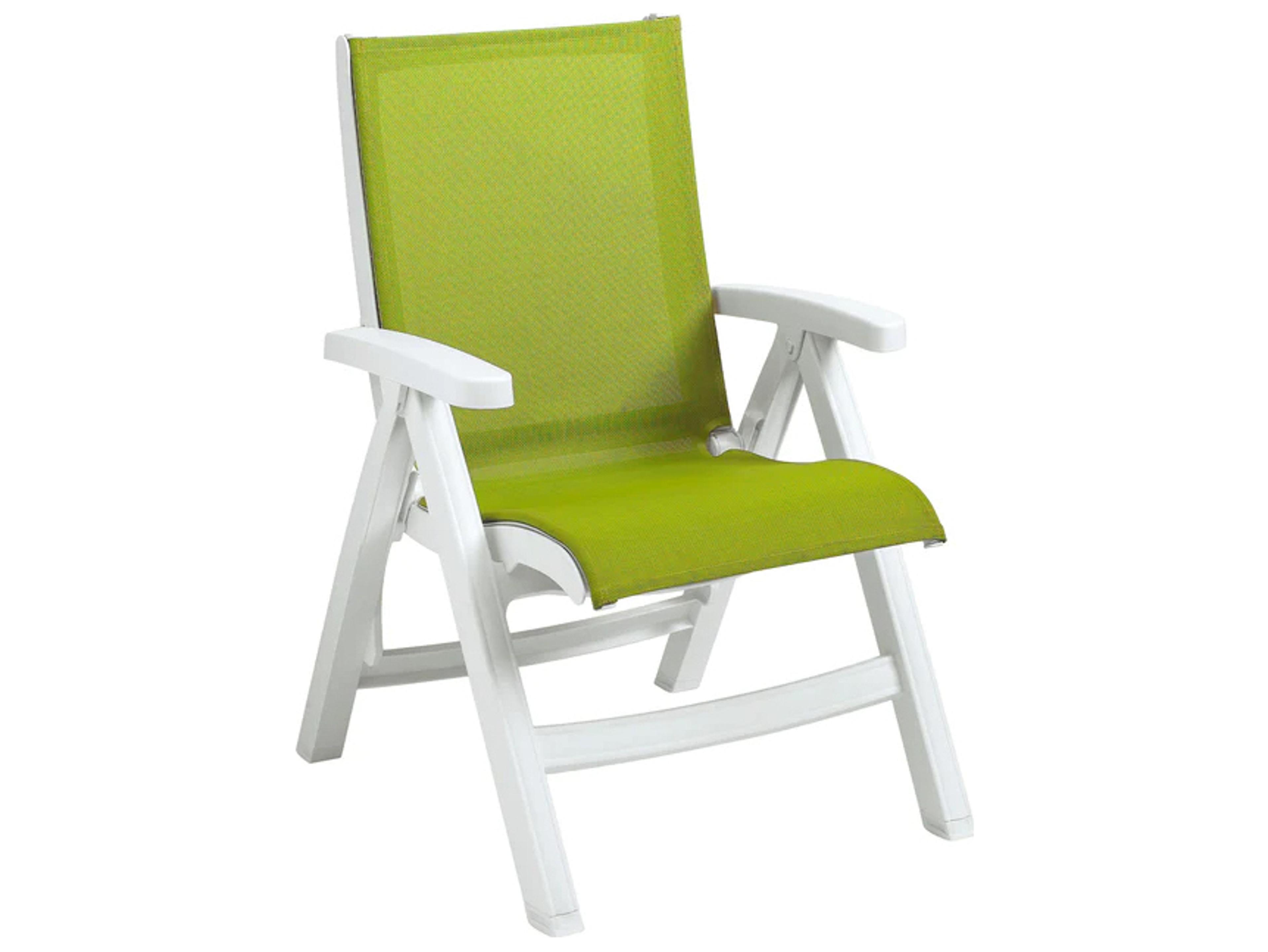 Grosfillex Jamaica Beach Sling Resin White Midback Folding Outdoor Patio Lounge Chair in Fern Green
