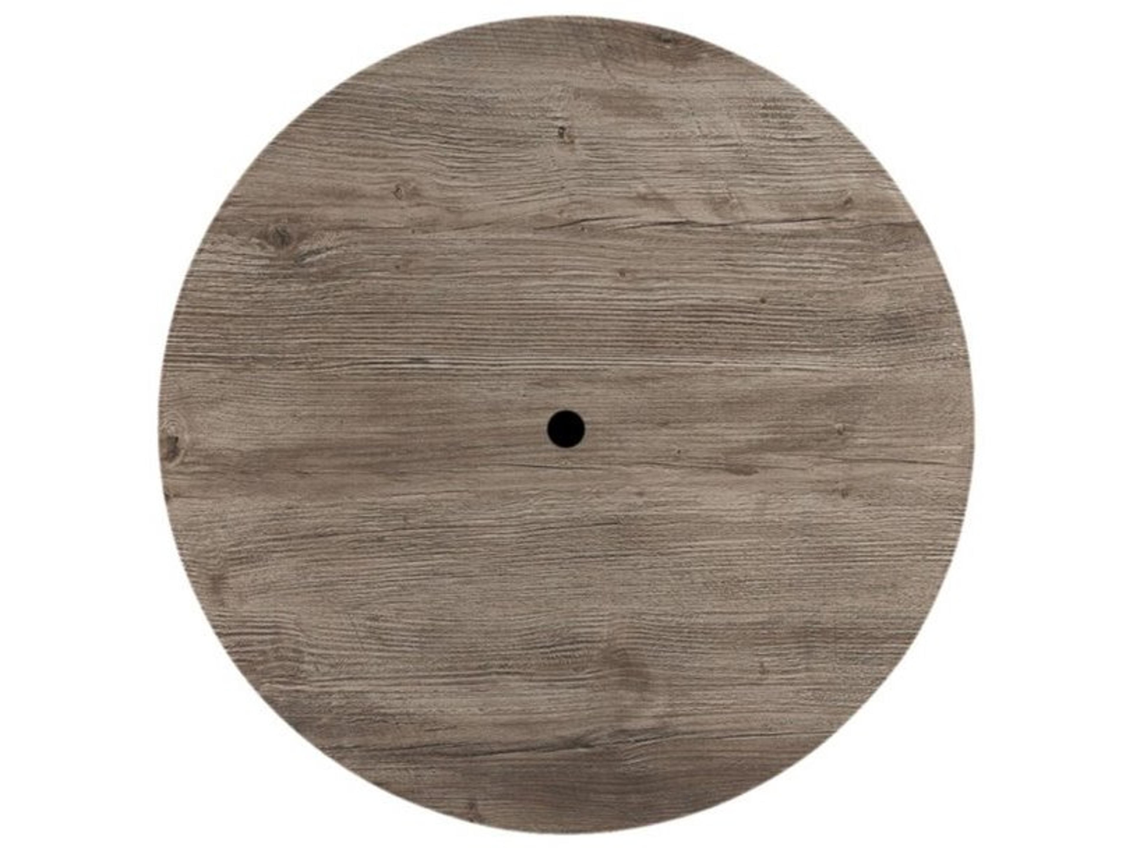Grosfillex Molded Melamine Resin Aged Oak Round Table Top with Umbrella Hole