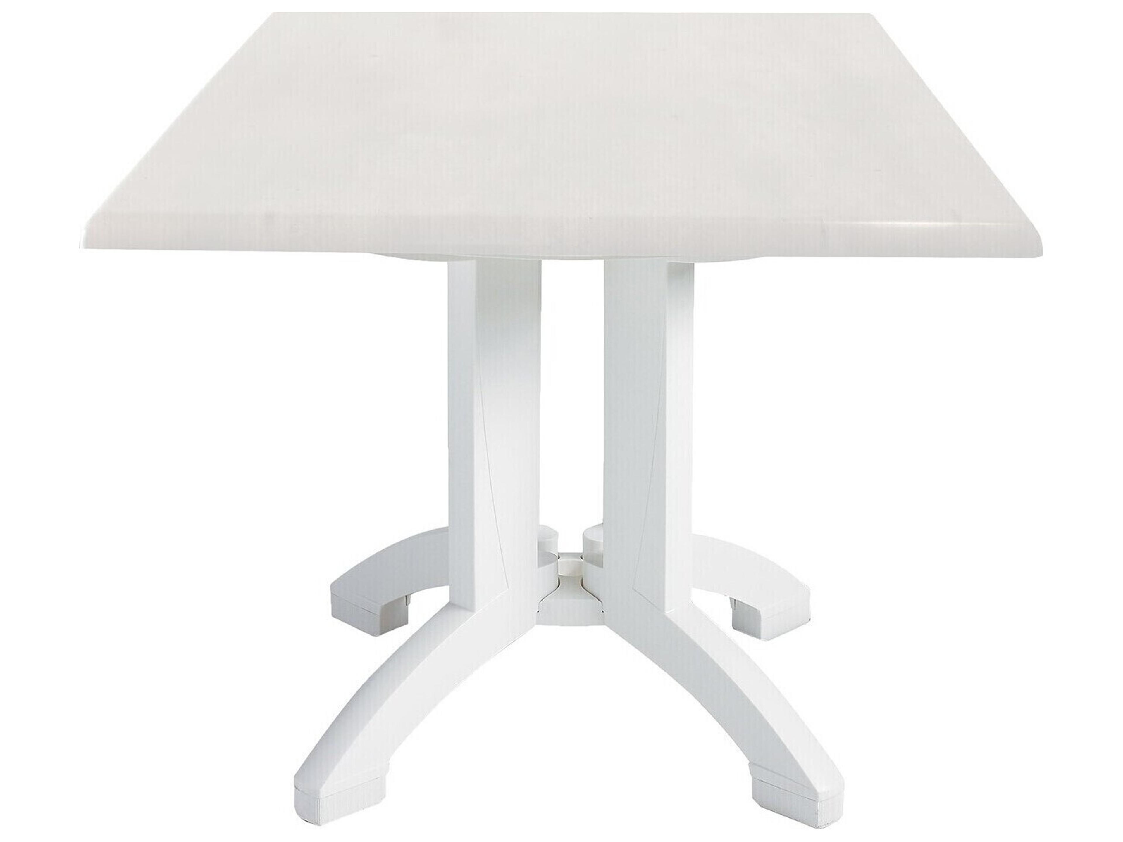 Grosfillex Atlanta Resin White Square Outdoor Patio Dining Table with Umbrella Hole