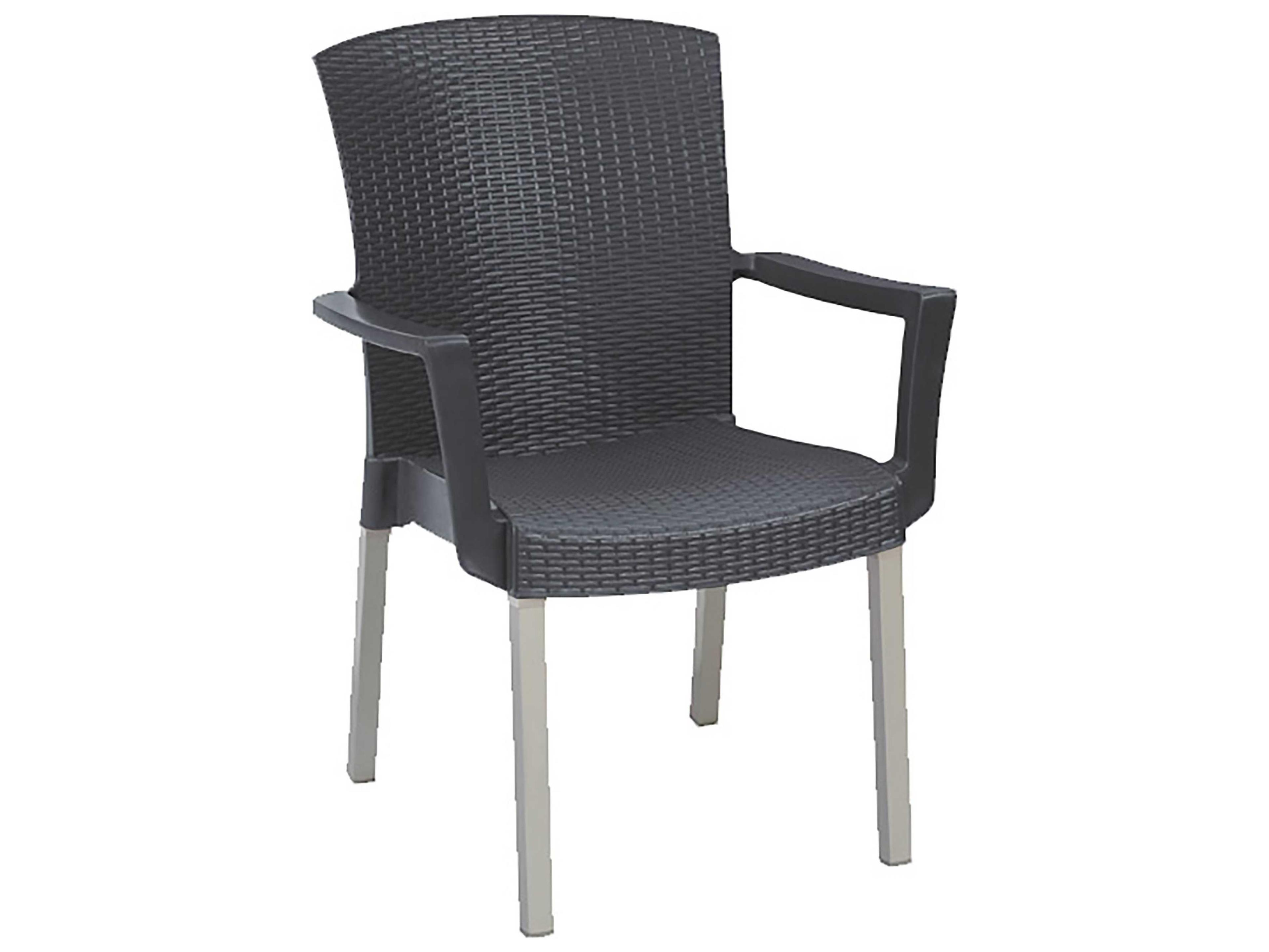 Grosfillex Havana Classic Aluminum Charcoal Stacking Outdoor Patio Dining Arm Chair