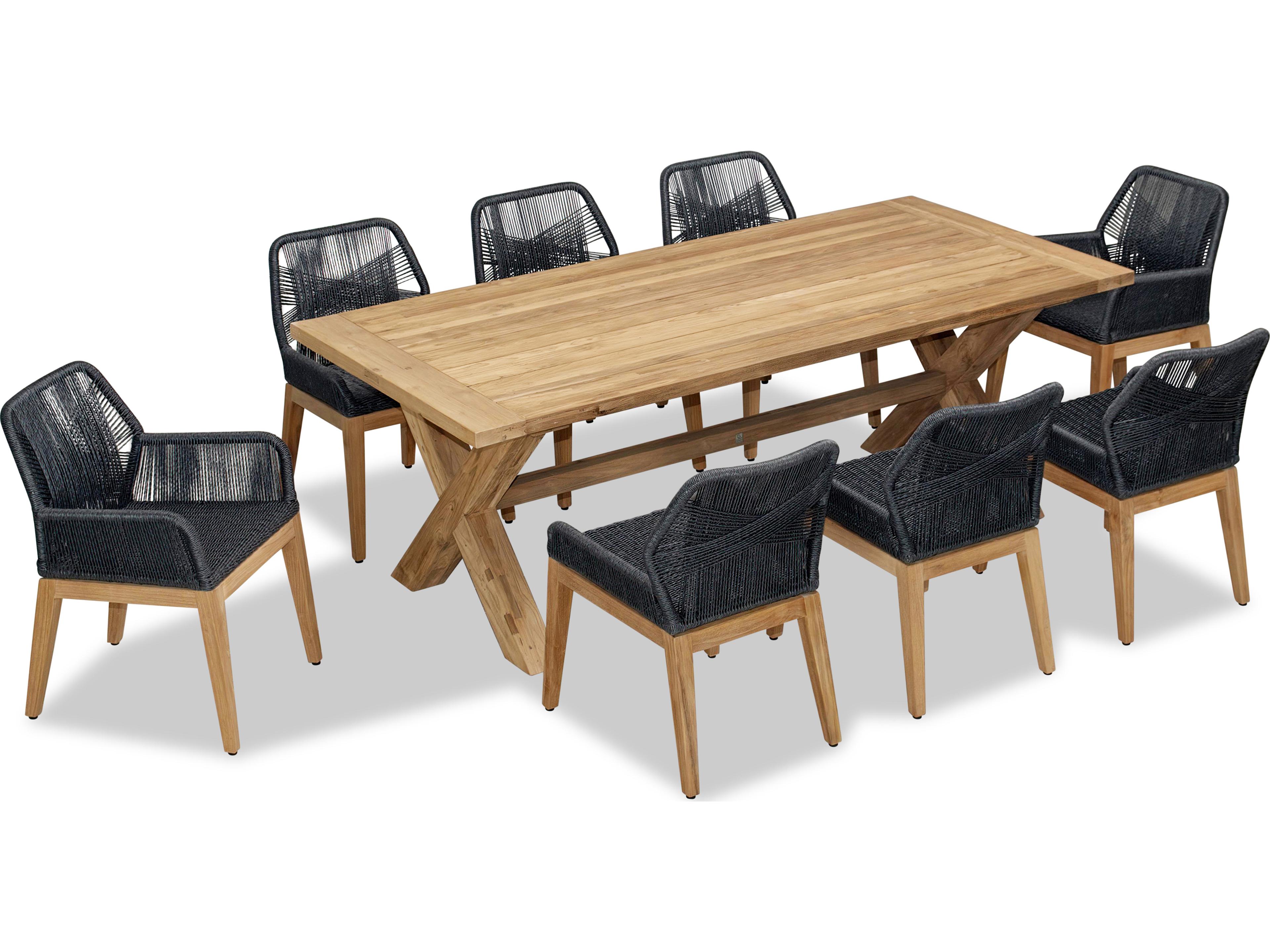Harmonia Living Carl Teak Rope Field 8 Seat Outdoor Dining Set