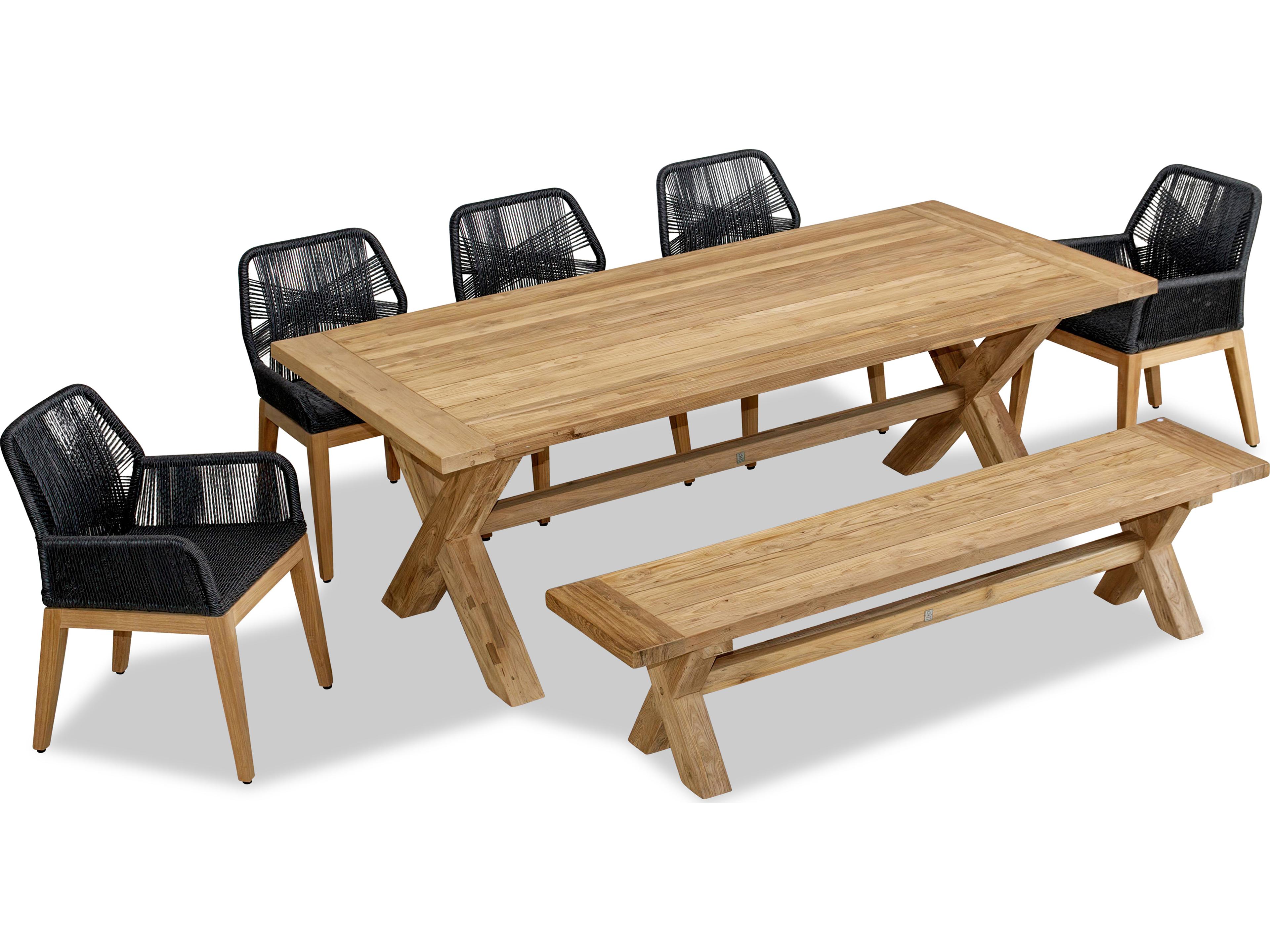 Harmonia Living Carl Teak Rope Field 8 Seat Outdoor Patio Dining Set