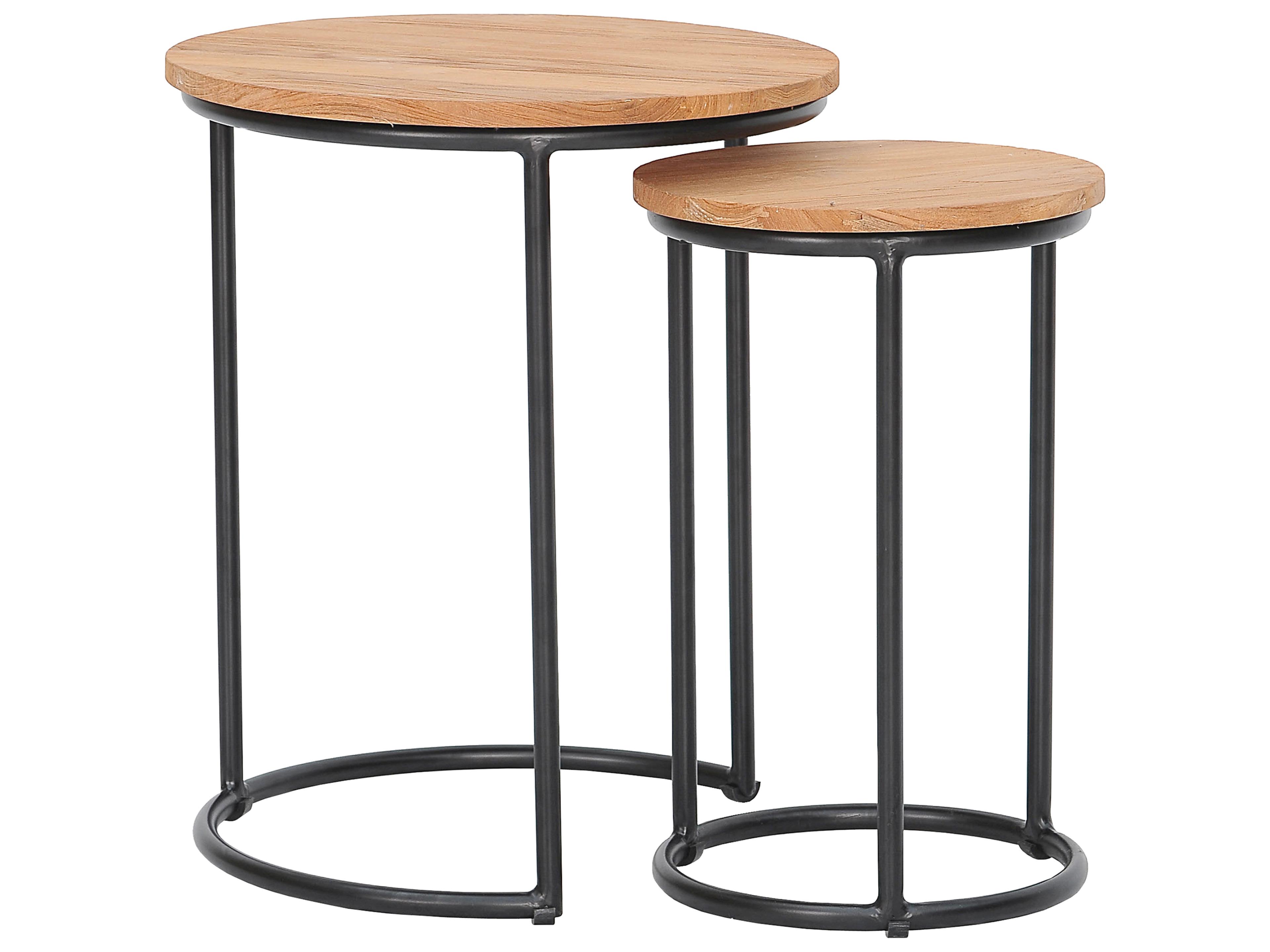 Harmonia Living Finn Aluminum Teak 2 Piece Nesting End table Set