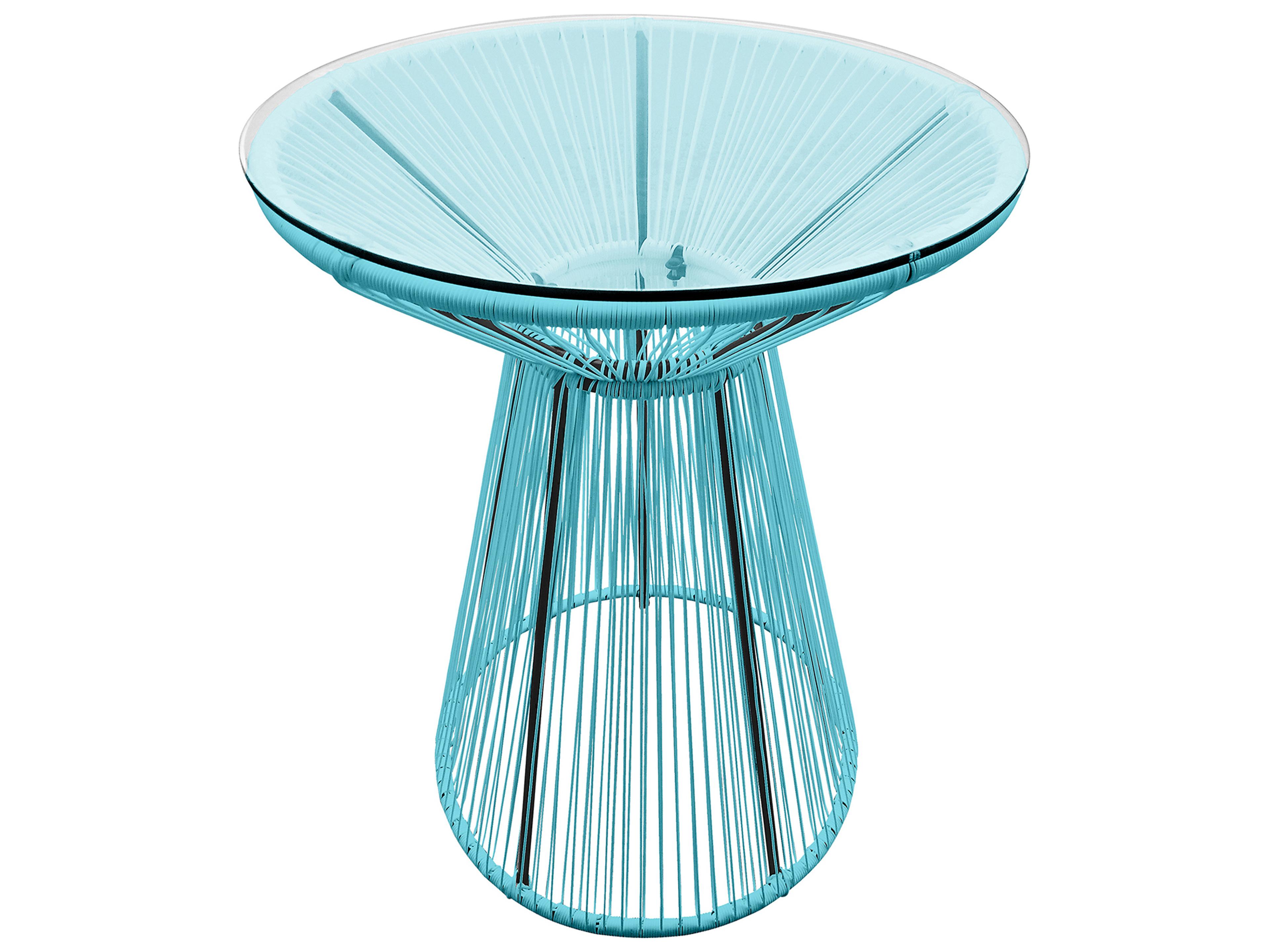 Harmonia Living Closeouts Acapulco Steel Woven Strap Round Glass Top Bar table