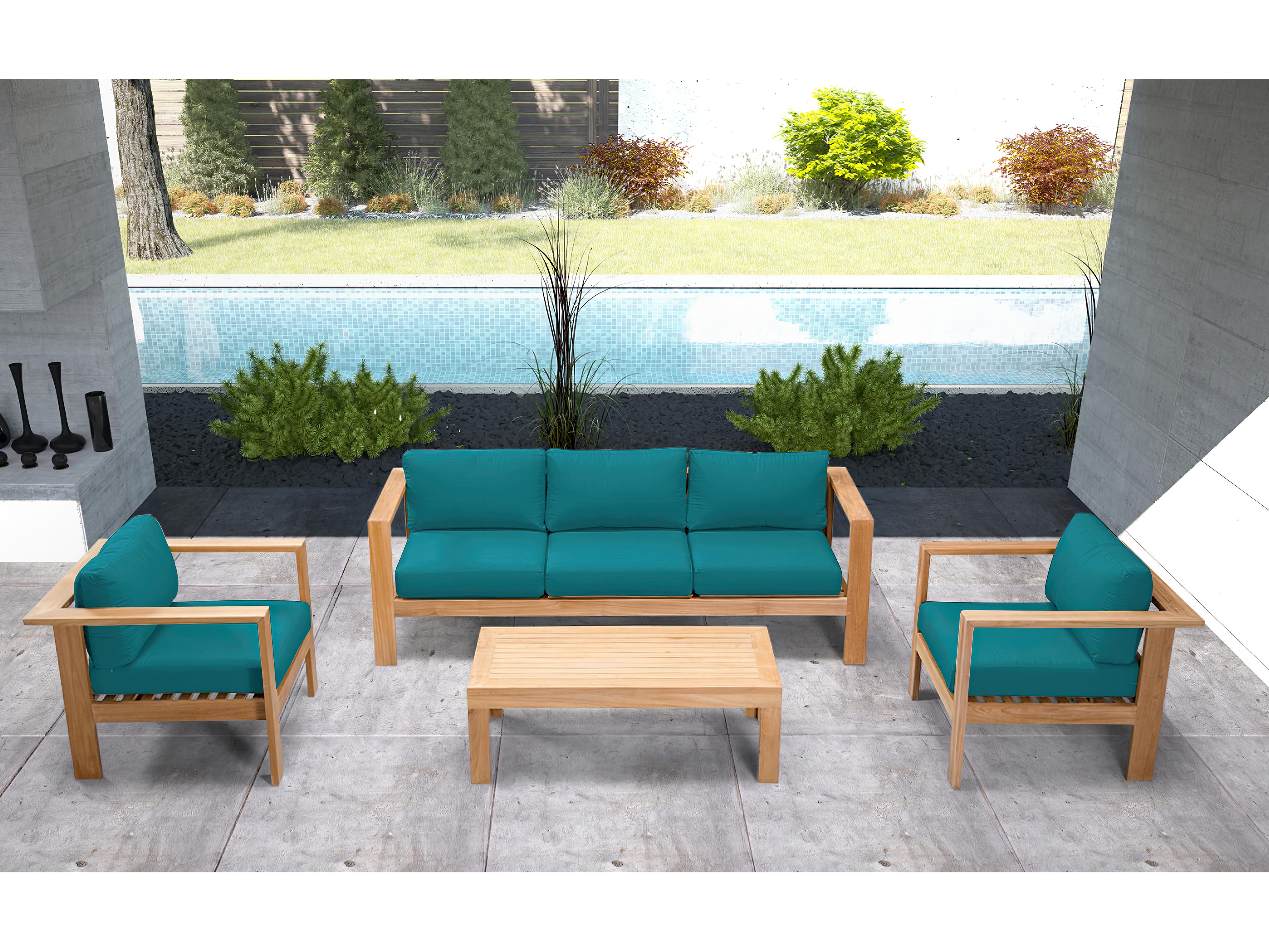 Harmonia Living Ando Teak 4 Piece Club Chair Outdoor Patio Lounge Set