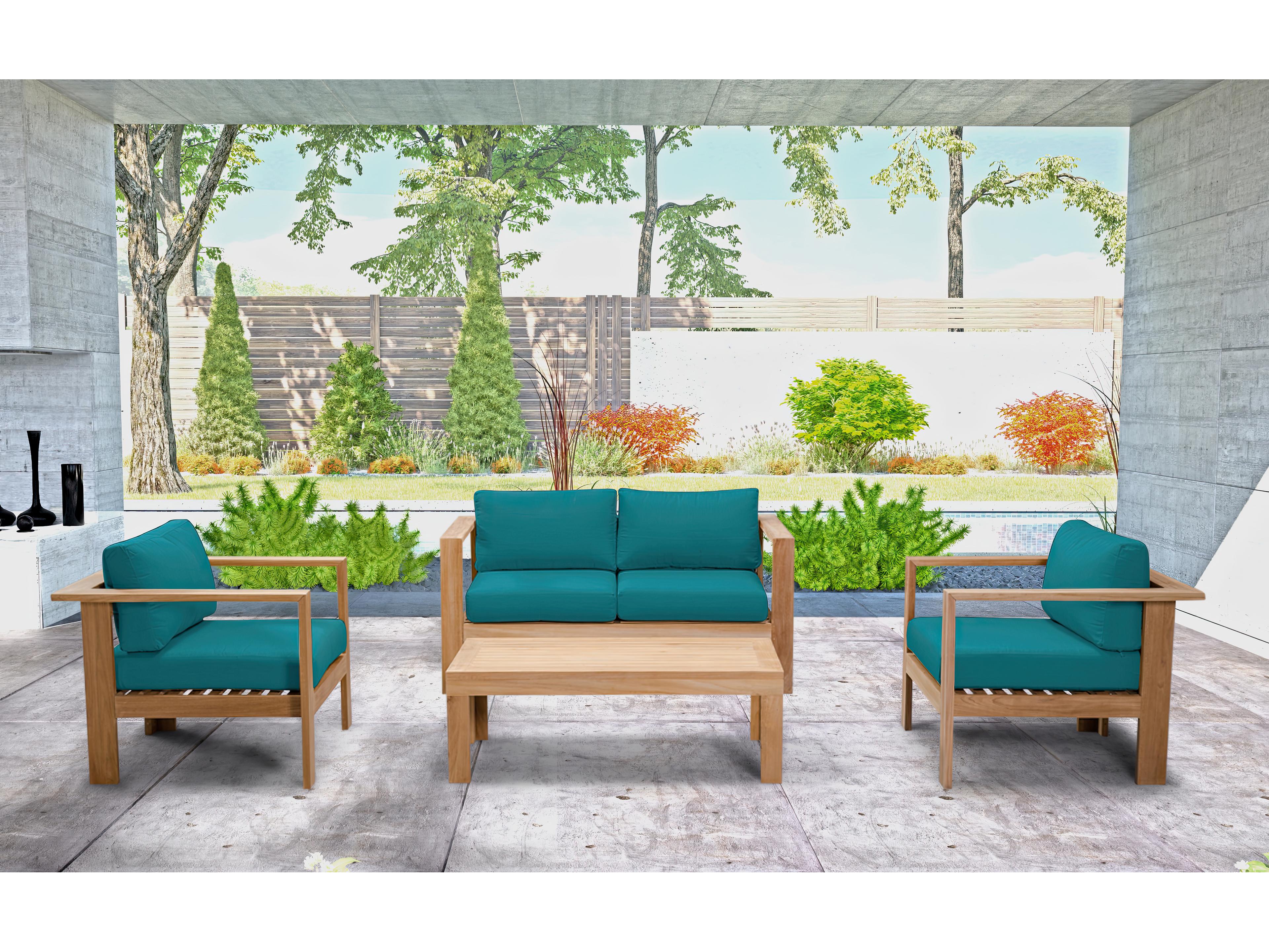 Harmonia Living Ando Teak 4 Piece Loveseat Patio Lounge Set