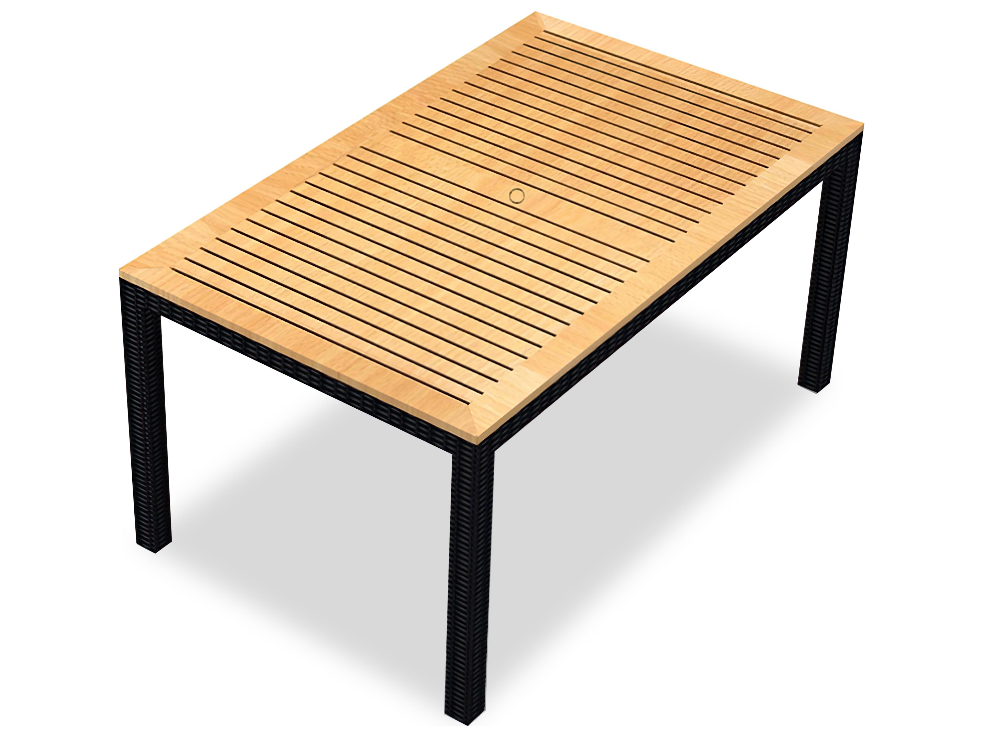 Harmonia Living Arbor Wicker Rectangular Teak Top Dining table with Umbrella Hole